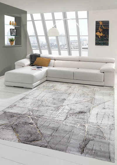 Teppich Teppich modern Wohnzimmerteppich abstrakt in grau creme gold, Teppich-Traum, rechteckig, Höhe: 1.2 mm