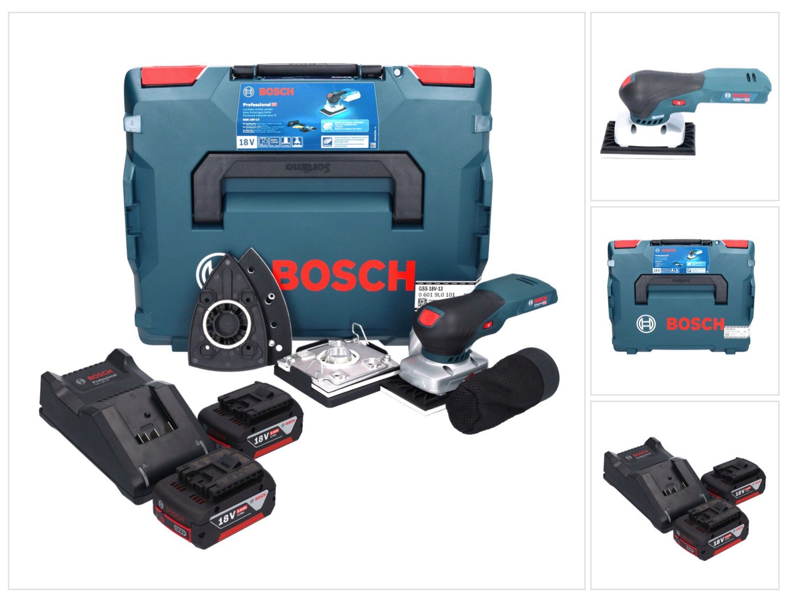 Bosch Professional Akku-Schwingschleifer GSS 18V-13 Akku Schwingschleifer 18 V + 2x Akku 5,0 Ah + Ladegerät +