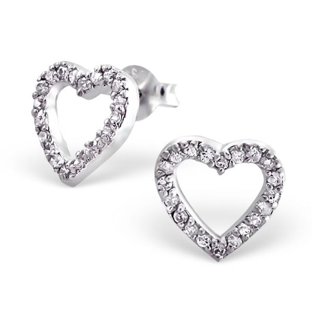BUNGSA Ohrring-Set Ohrstecker Herz mit 20 Kristallen aus 925 Silber Damen (1 Paar (2 Stück), 2-tlg), Ohrschmuck Ohrringe