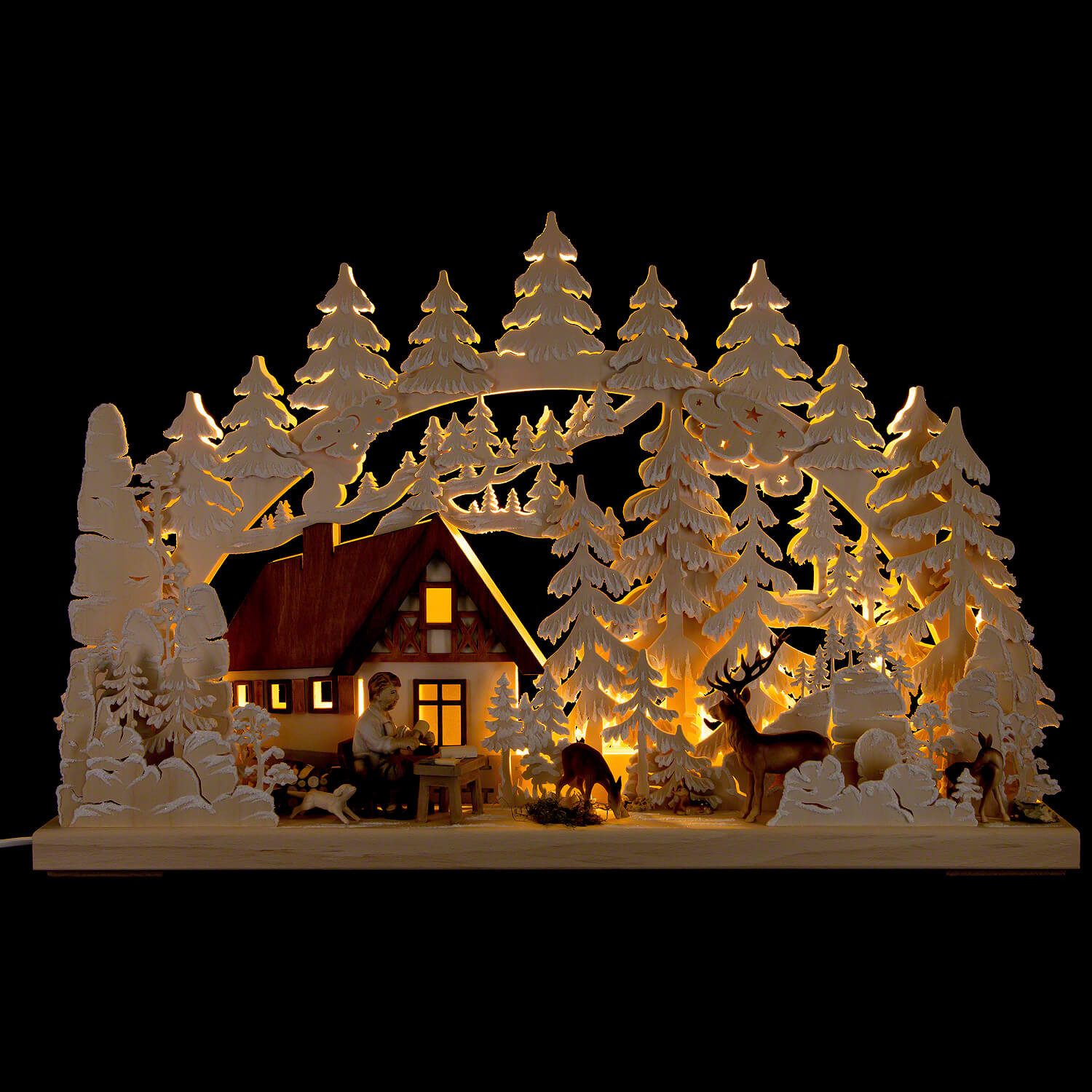 Schwibbogen 3D-Schwibbogen Berghütte mit Schnitzer (62x40cm) von RATAGS Holzdesign