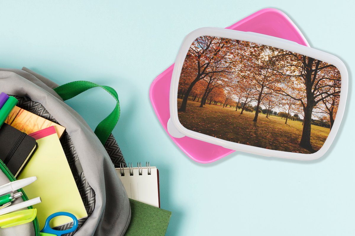 MuchoWow Lunchbox Herbst - rosa Snackbox, Mädchen, (2-tlg), Erwachsene, Brotdose Kunststoff Natur, - Kunststoff, für Brotbox Kinder, Herbstblätter