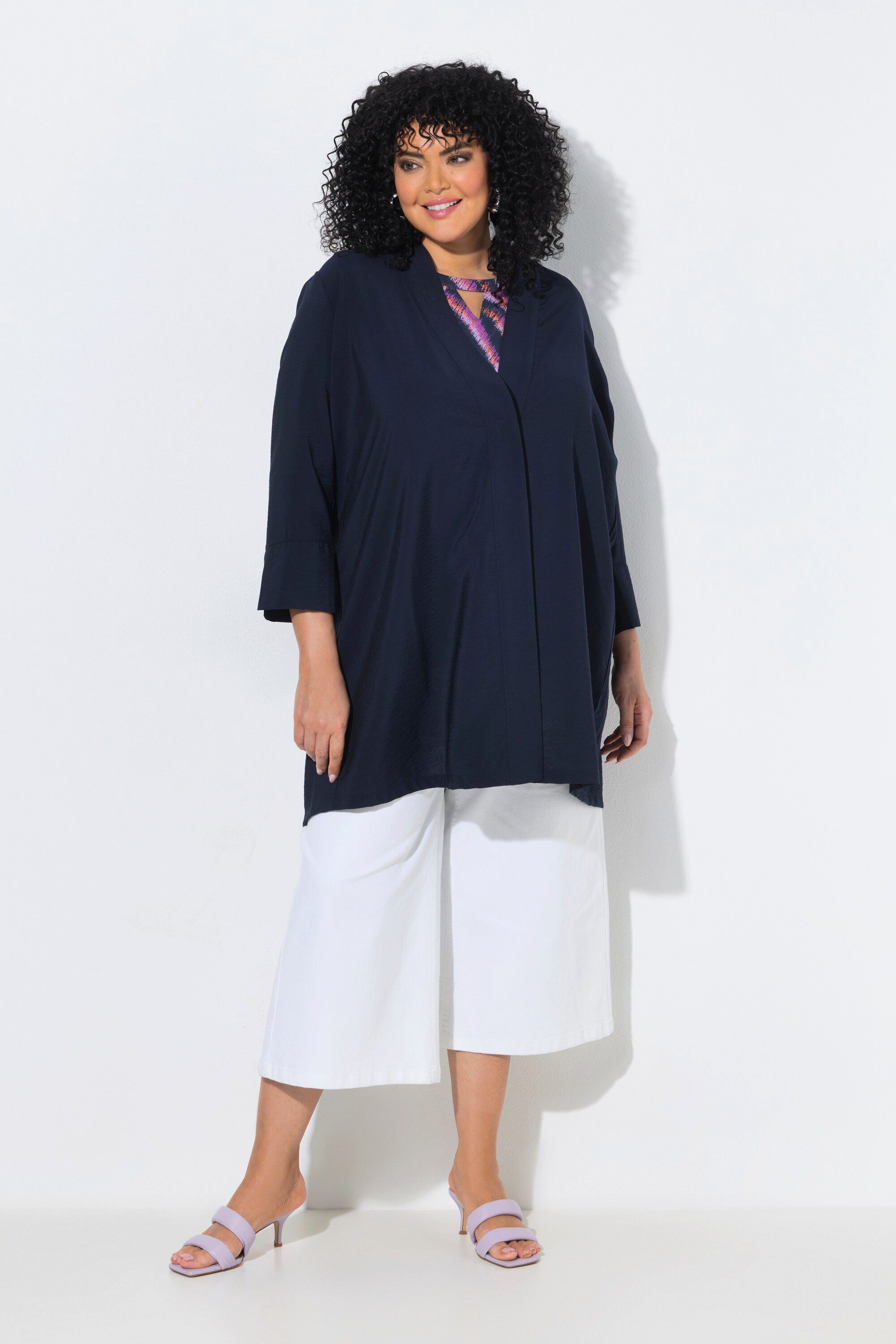 Ulla Popken Sommerjacke Jacke V-Ausschnitt Druckknopf 7/8-Arm