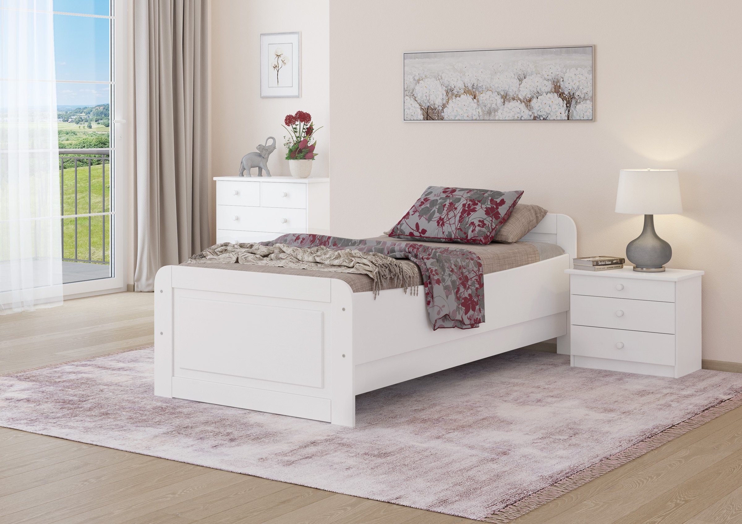 ERST-HOLZ Massivholzbett Weißes Seniorenbett 100 x 200 cm Einzelbett Extra günstig online kaufen