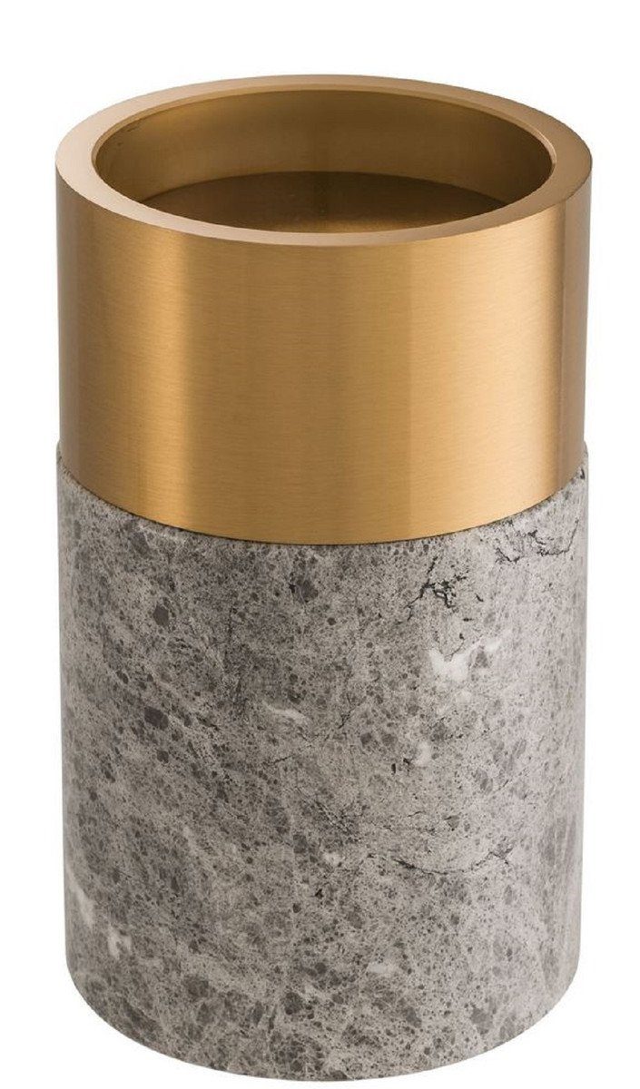 Casa Padrino Kerzenhalter Luxus Grau Deko / Kerzenhalter Kerzenhalter Luxus Accessoires - - 3 Messing - runde Set Qualität Marmor