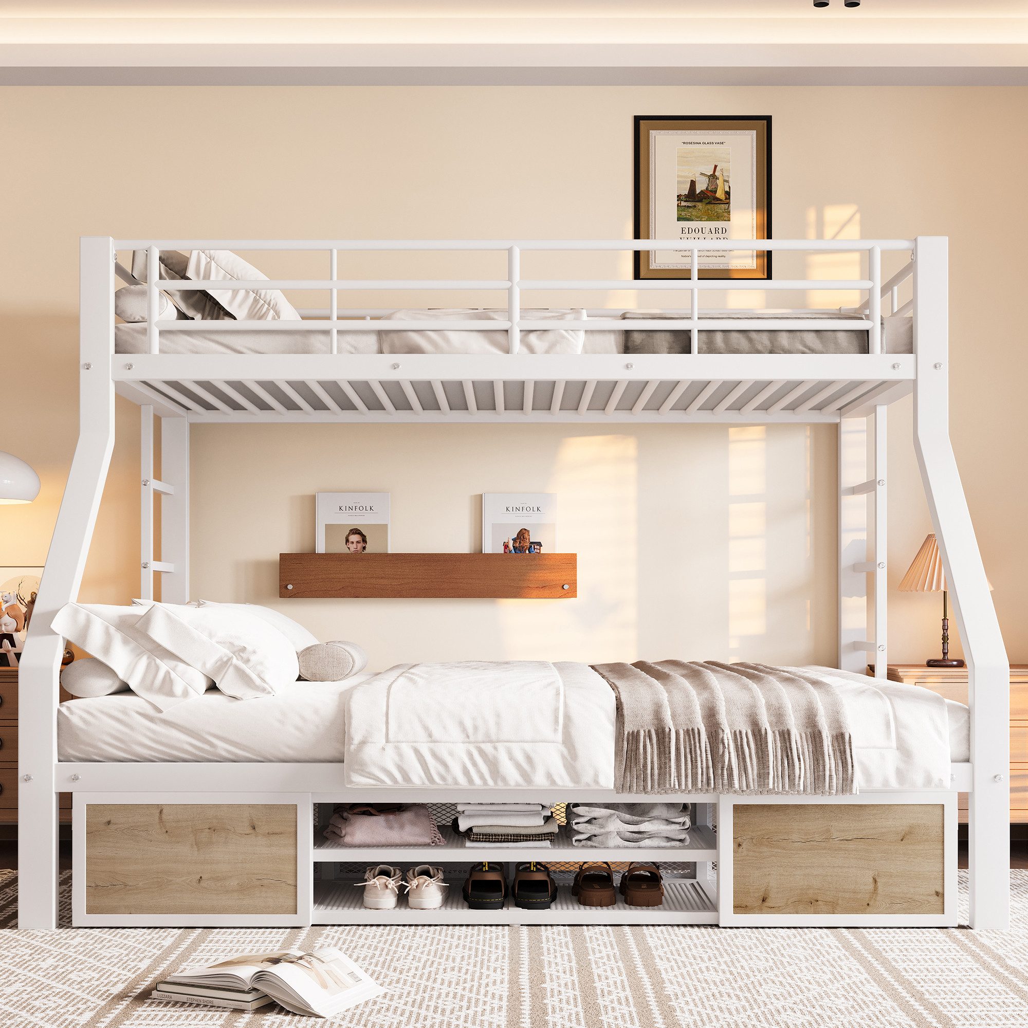 Flieks Etagenbett, Metall Kinderbett 90×200cm+140x200cm mit Schuhschrank un günstig online kaufen