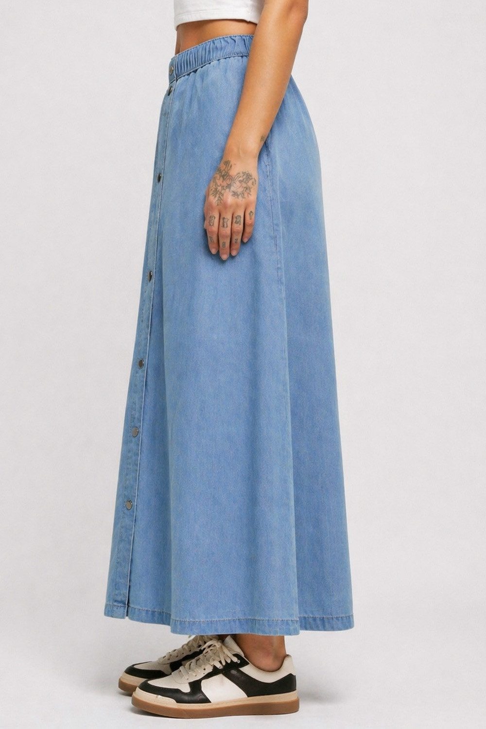 urbandreamz Jeansrock Damen Maxi Rock langer Schnitt leichter Denim Stretch stylischer Rock, robuster Jeansstoff, Gehschlitz