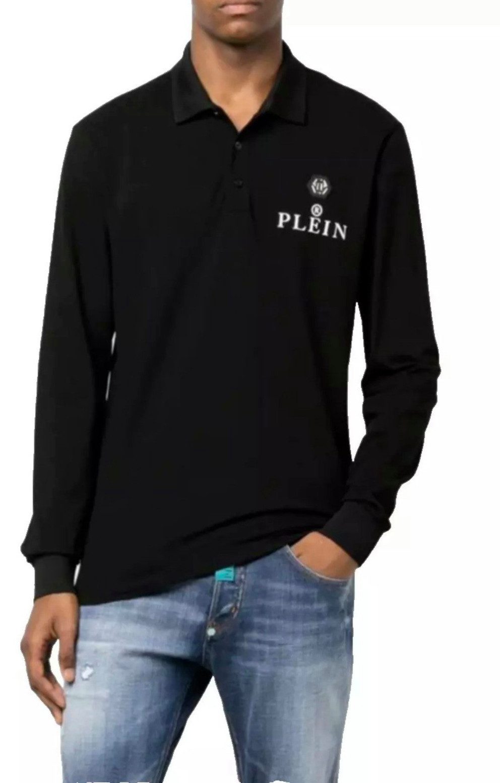 PHILIPP PLEIN Langarm-Poloshirt Herren ikonische PP-Hexagon-Patch ikonische PP-Hexagon-Patch