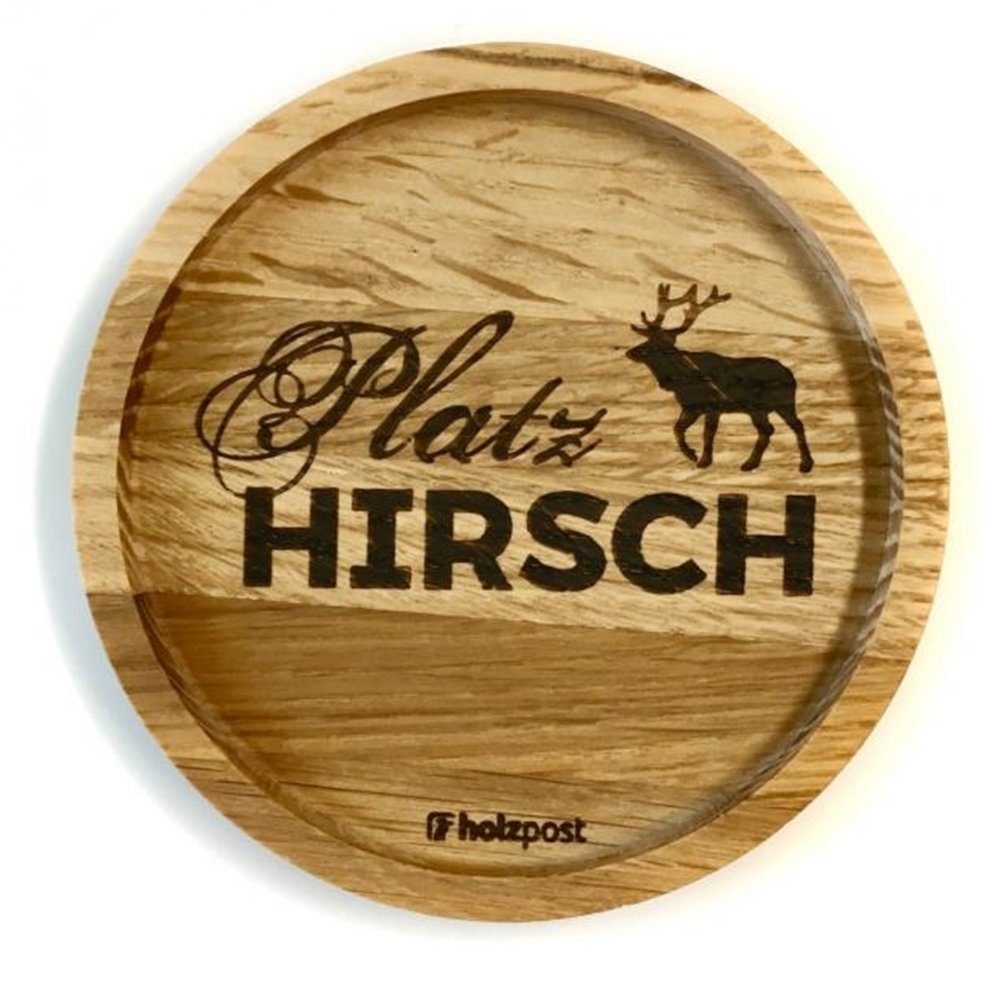 holzpost GmbH Glasuntersetzer Holzuntersetzer aus Eiche massiver Hirsch", "Platz Untersetzer
