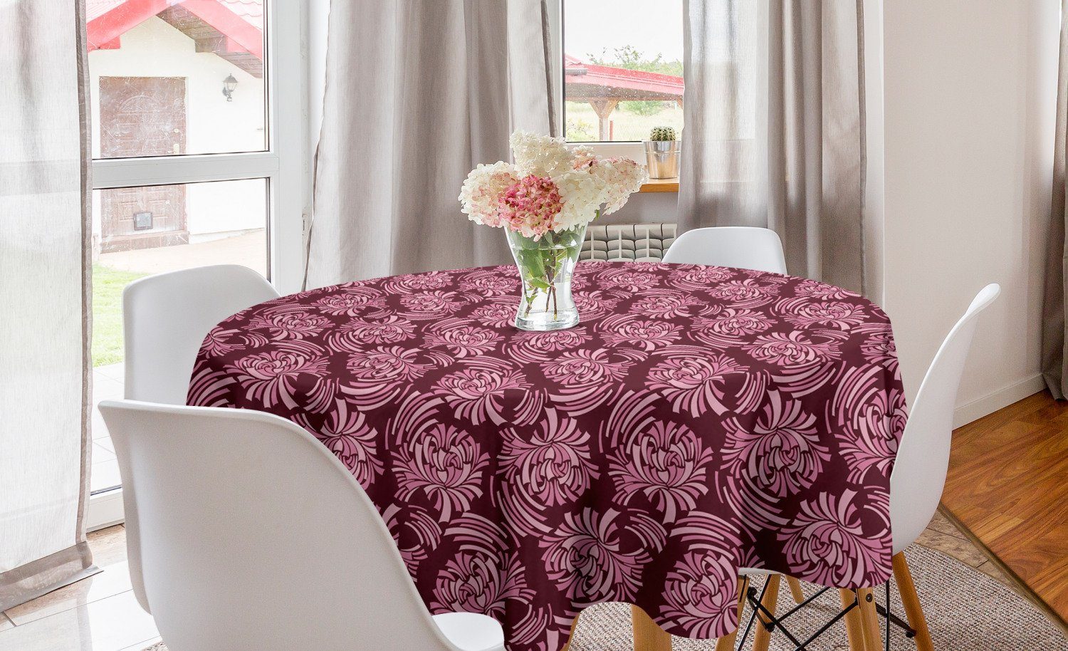 Abakuhaus Tischdecke Kreis Tischdecke Abdeckung für Esszimmer Küche Dekoration, Blumen Abstrakt RetroFlora Petals