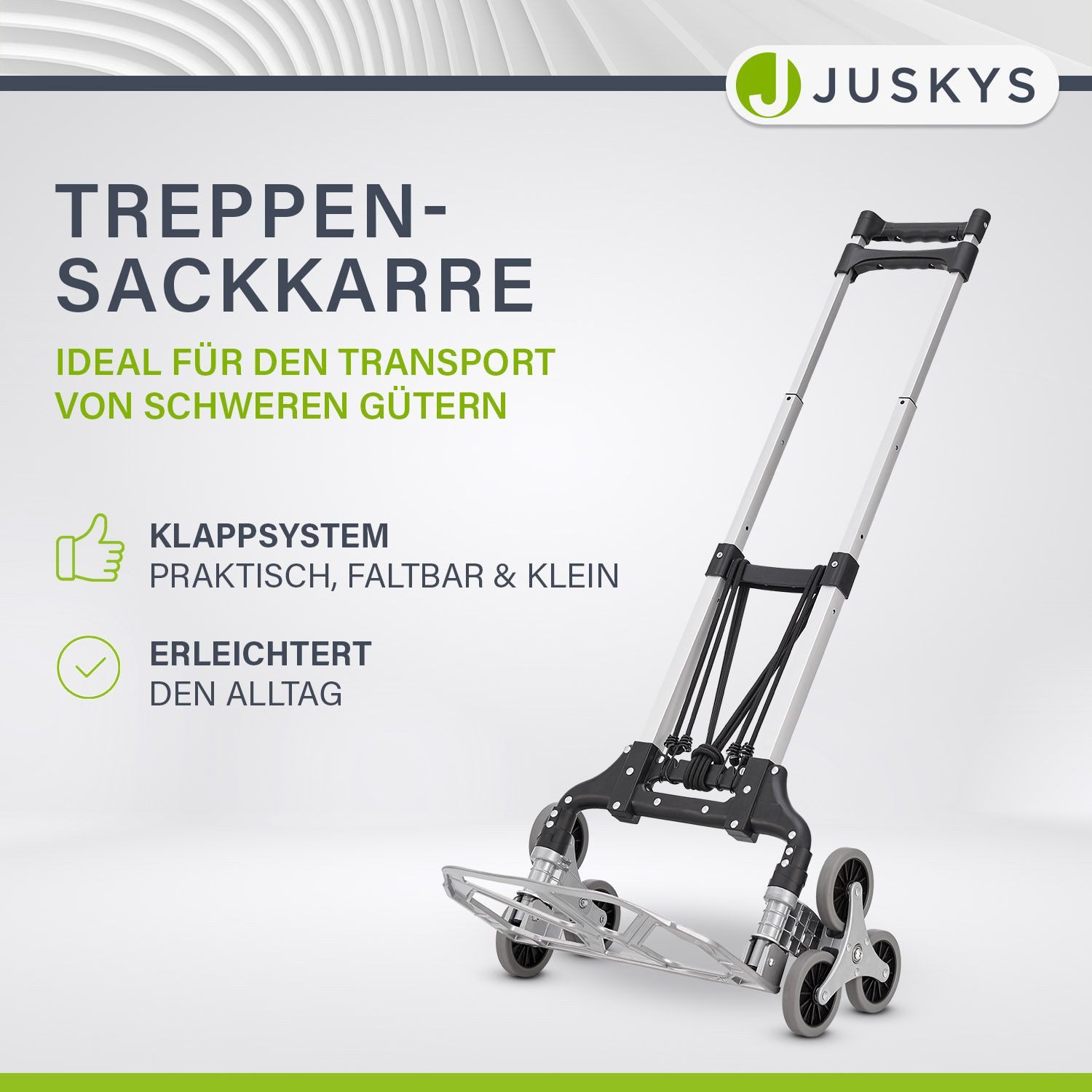 Juskys Treppensackkarre, Alu, bis 80 kg belastbar, klappbar, für Treppen, mit Seilen