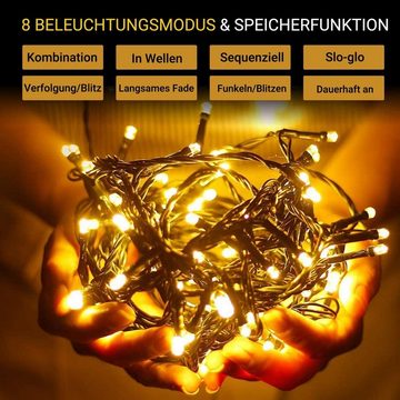 Elegear LED-Lichterkette LED-Lichtervorhang, warmweiß Weihnachten Lichterkette Deko, 2000-flammig, mit 8Modi/Timer Für Weihnachtsbäume