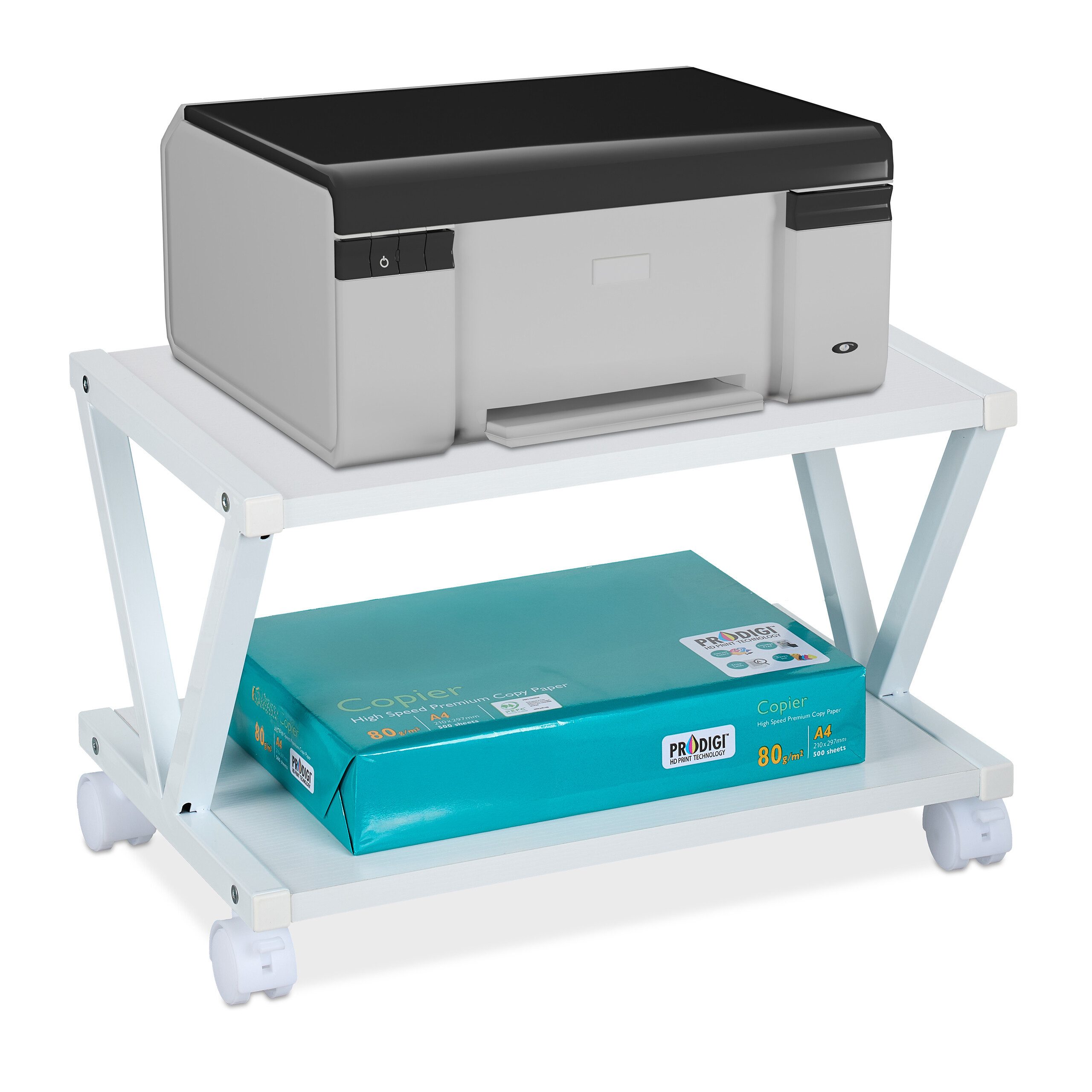 relaxdays Druckertisch Druckerständer mit Rollen (1-St), weiß