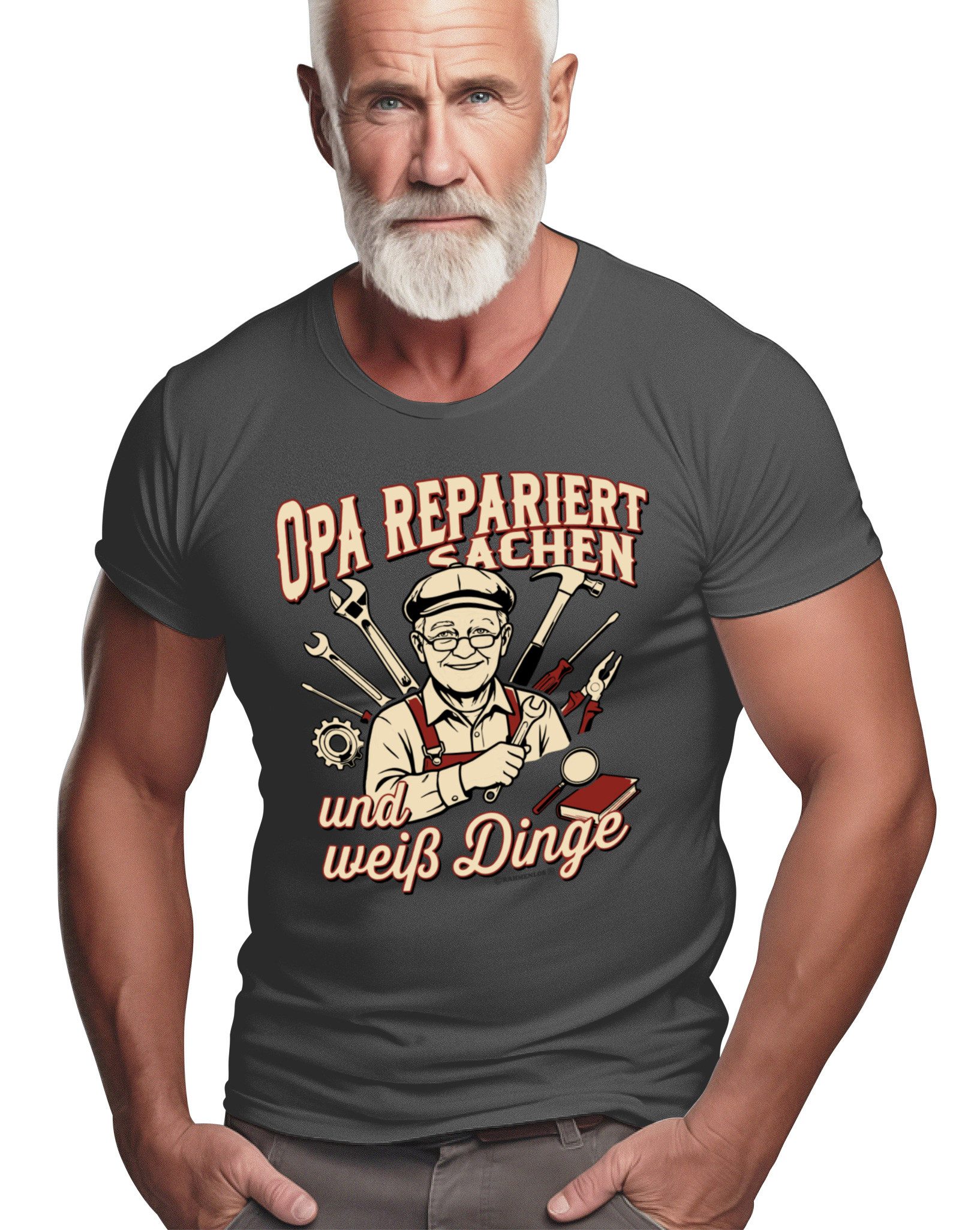RAHMENLOS® T-Shirt für den kompetenten Großvater: Opa repariert Dinge...
