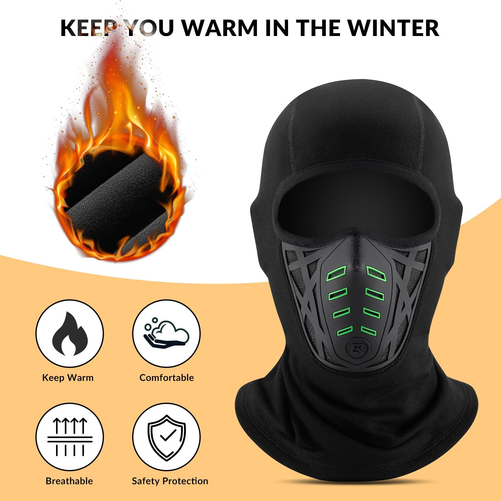 ROCKBROS Sturmhaube Winter Motorradmaske Skimaske Winddicht Balaclava für Outdoorsports Hohe Tragekomfort