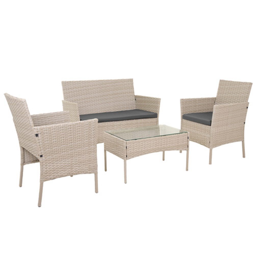 Gardlov Gartenlounge-Set Rattan-Gartenmöbel Balkonmöbelset, (Spar-Set, 4-tlg., bequeme Kissen), Couchtisch mit 5 mm Glasplatte; schnelle und intuitive Montage