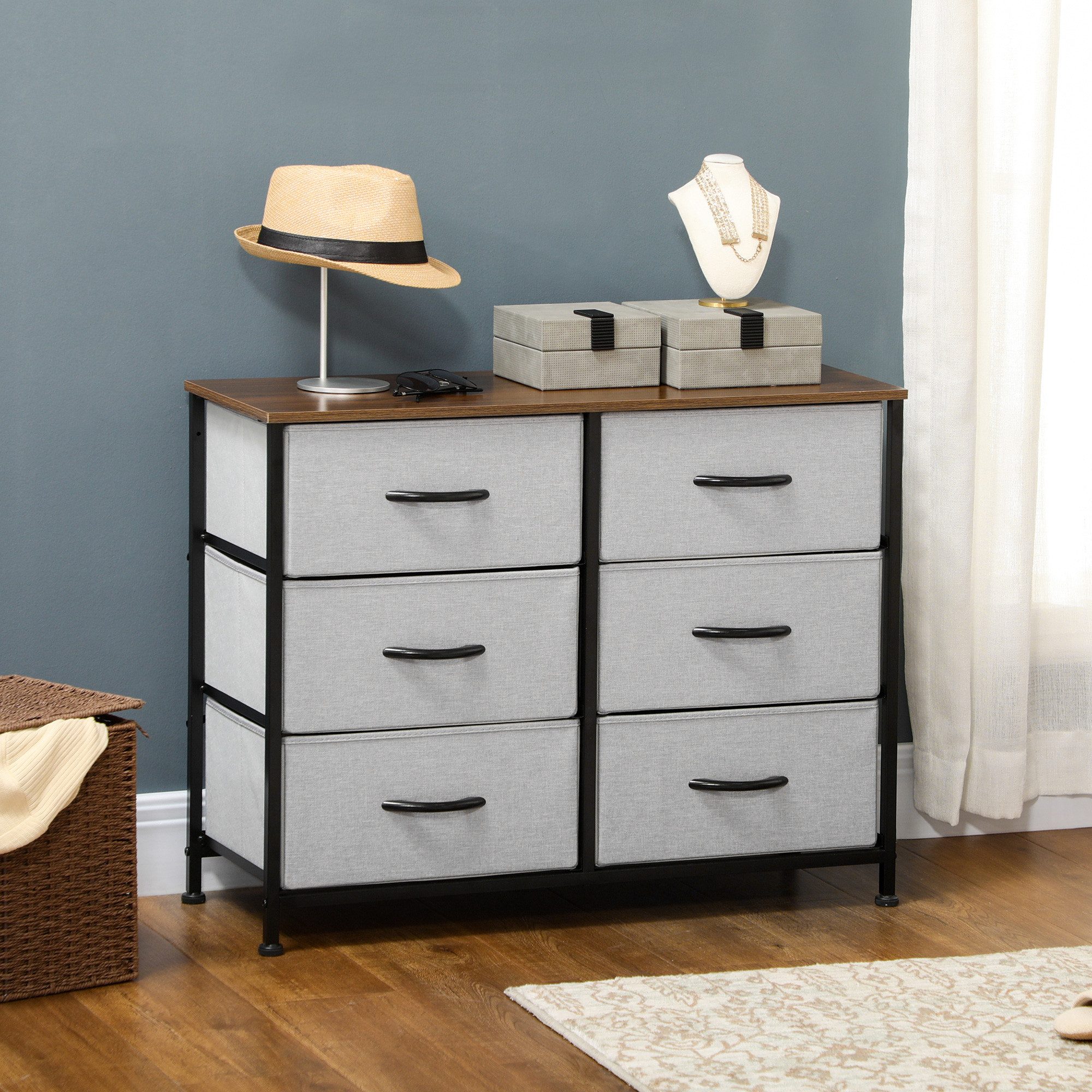 HOMCOM Kommode Sideboard, Schubladenschrank mit Arbeitsplatte, mit Kippschutz (Aufbewahrungsschrank, 1 St., Mehrzweckschrank), Grau 80 x 30 x 62,5 cm