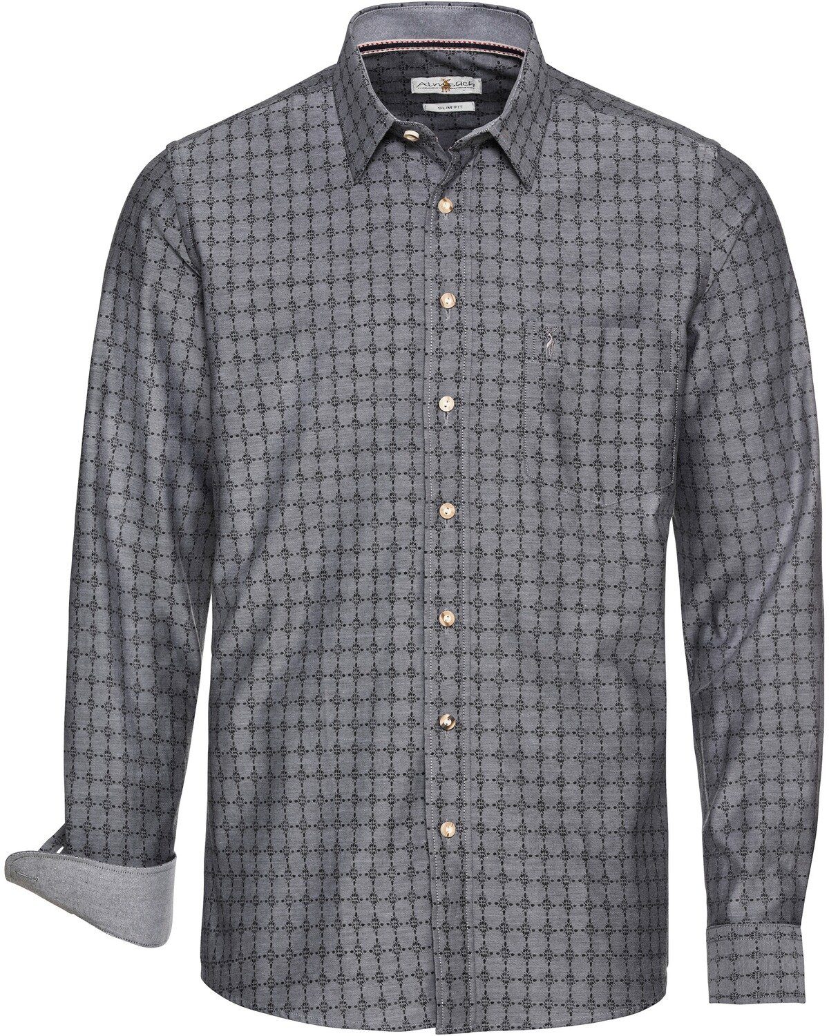 Almsach Trachtenhemd Hemd mit Karo-Jacquard-Muster