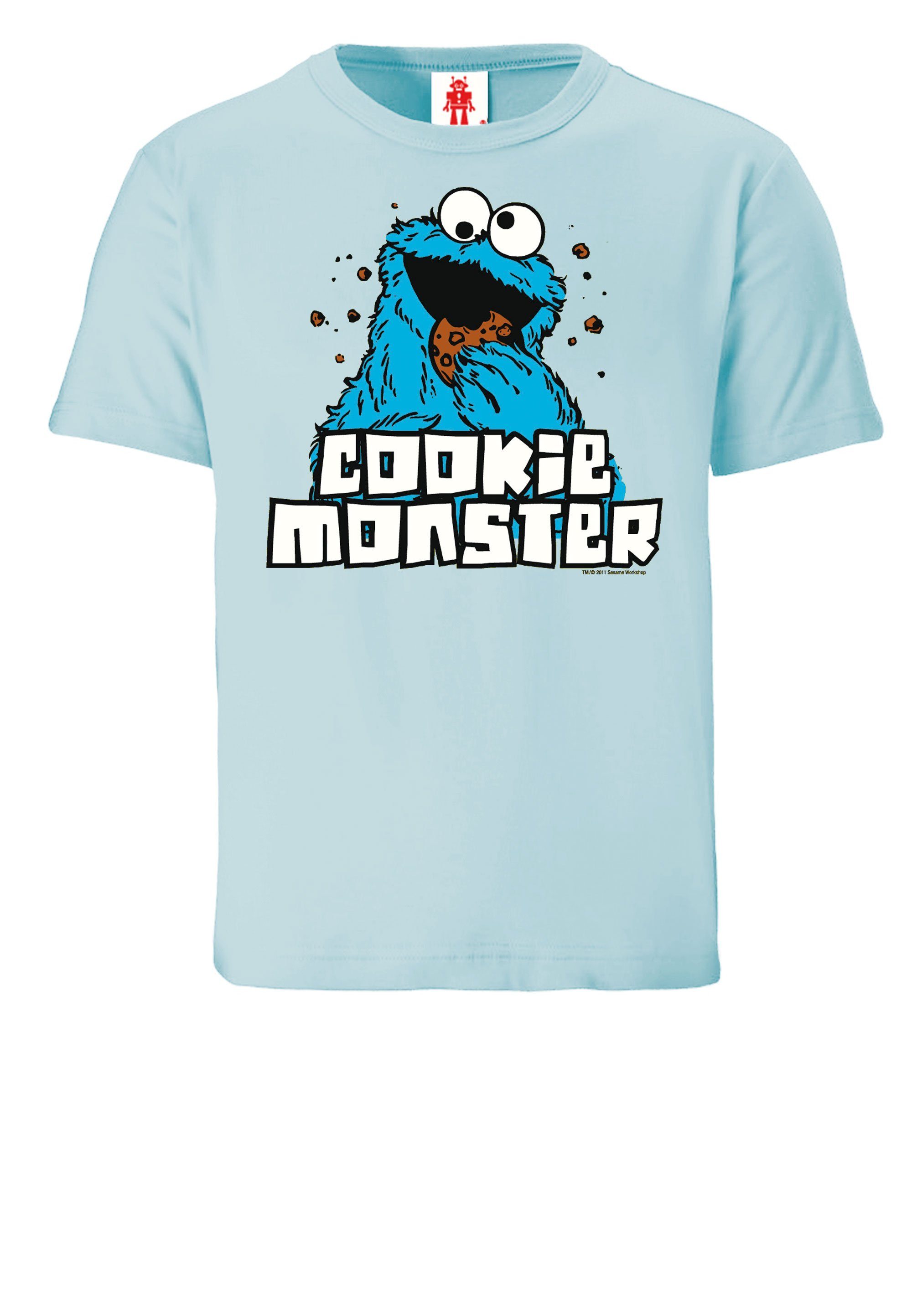 Sesamstraße LOGOSHIRT coolem hellblau T-Shirt Frontprint mit Krümelmonster -