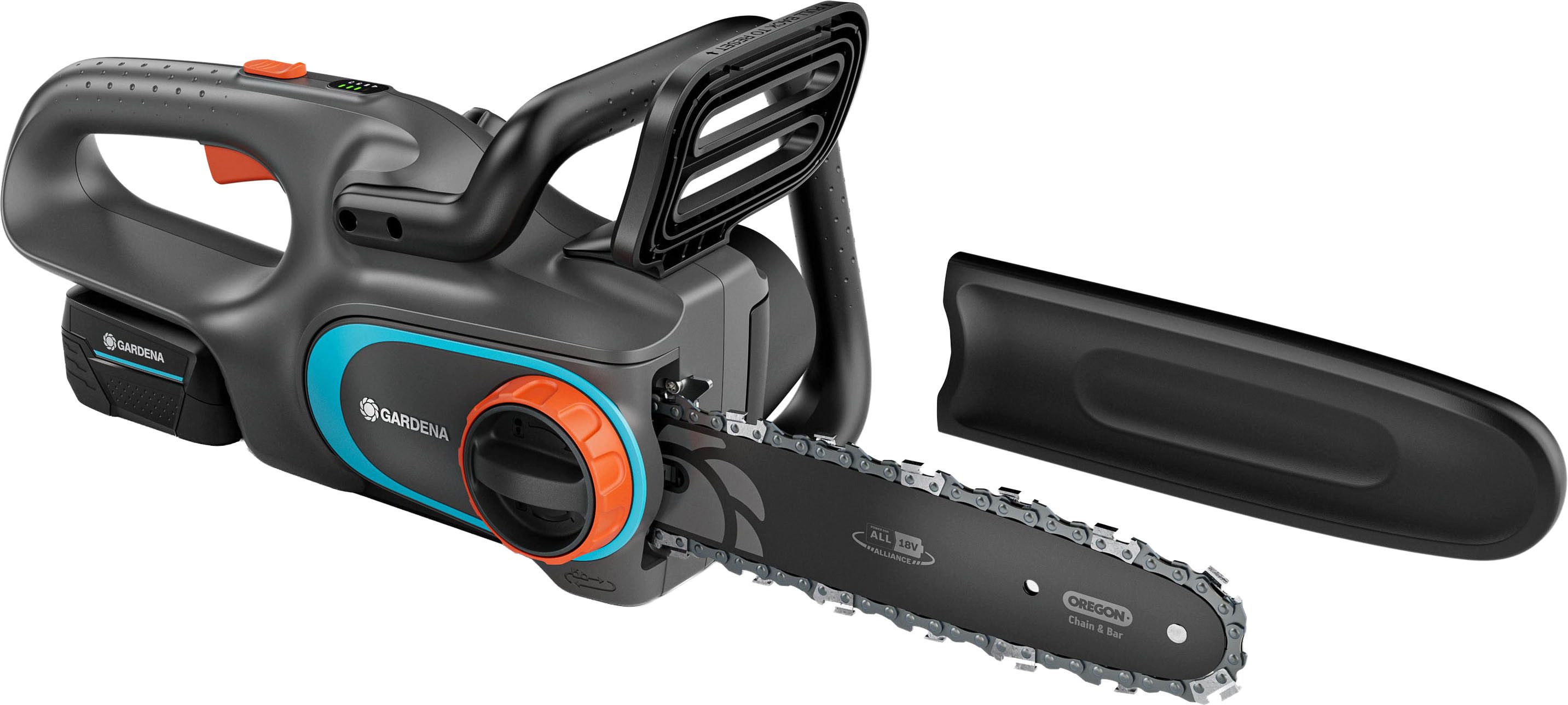 GARDENA Akku-Kettensäge PowerSaw 250/18V P4A Ready-To-Use Set, 25 cm Schwertlänge, inkl. Akku und Ladegerät, Zum Schneiden von Ästen im Garten