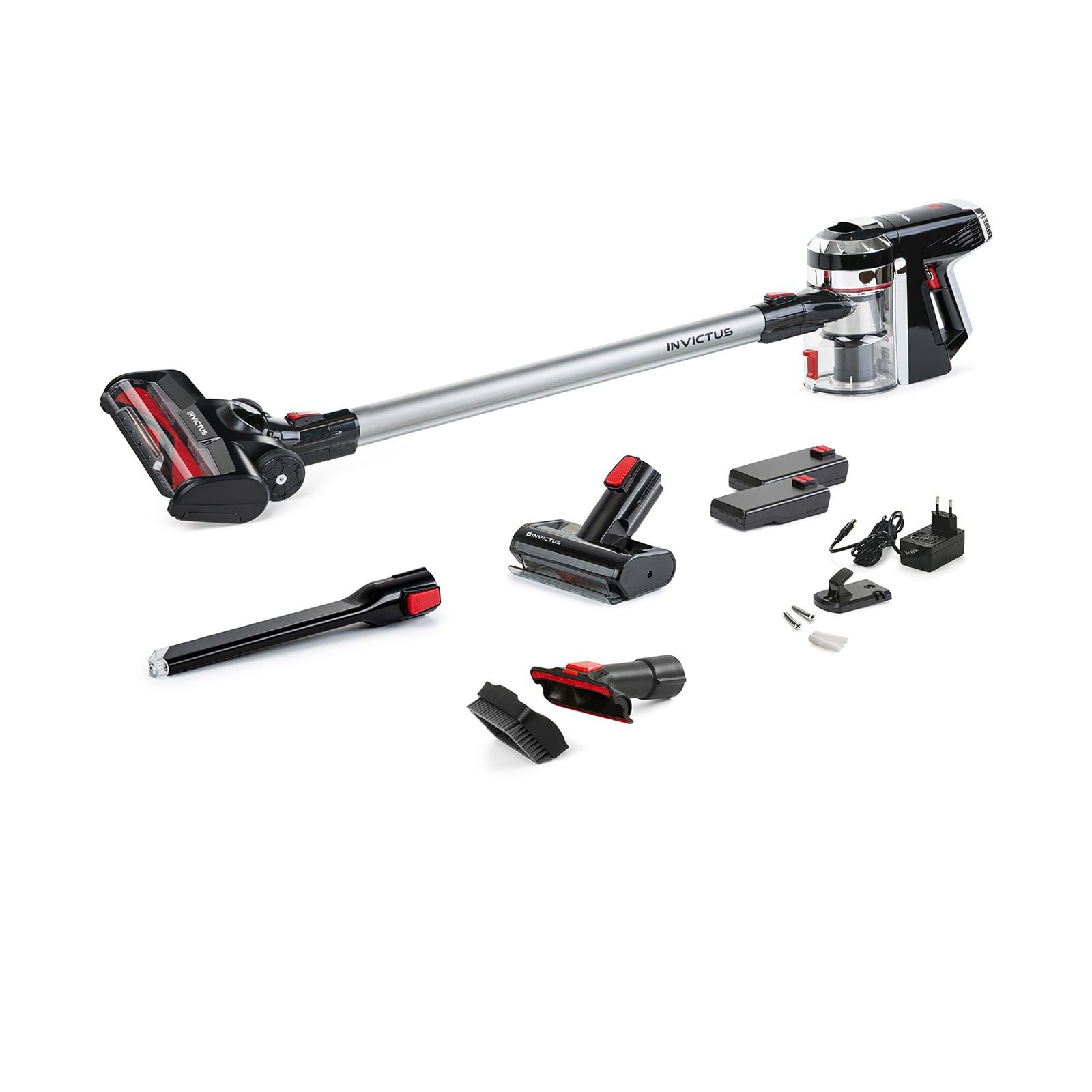 Genius Bodenstaubsauger Invictus X9 Akku-Staubsauger kabellos & beutellos, Set 15-tlg., 380 W, Motorisierte 3 in 1 King Brush für harte und weiche Böden