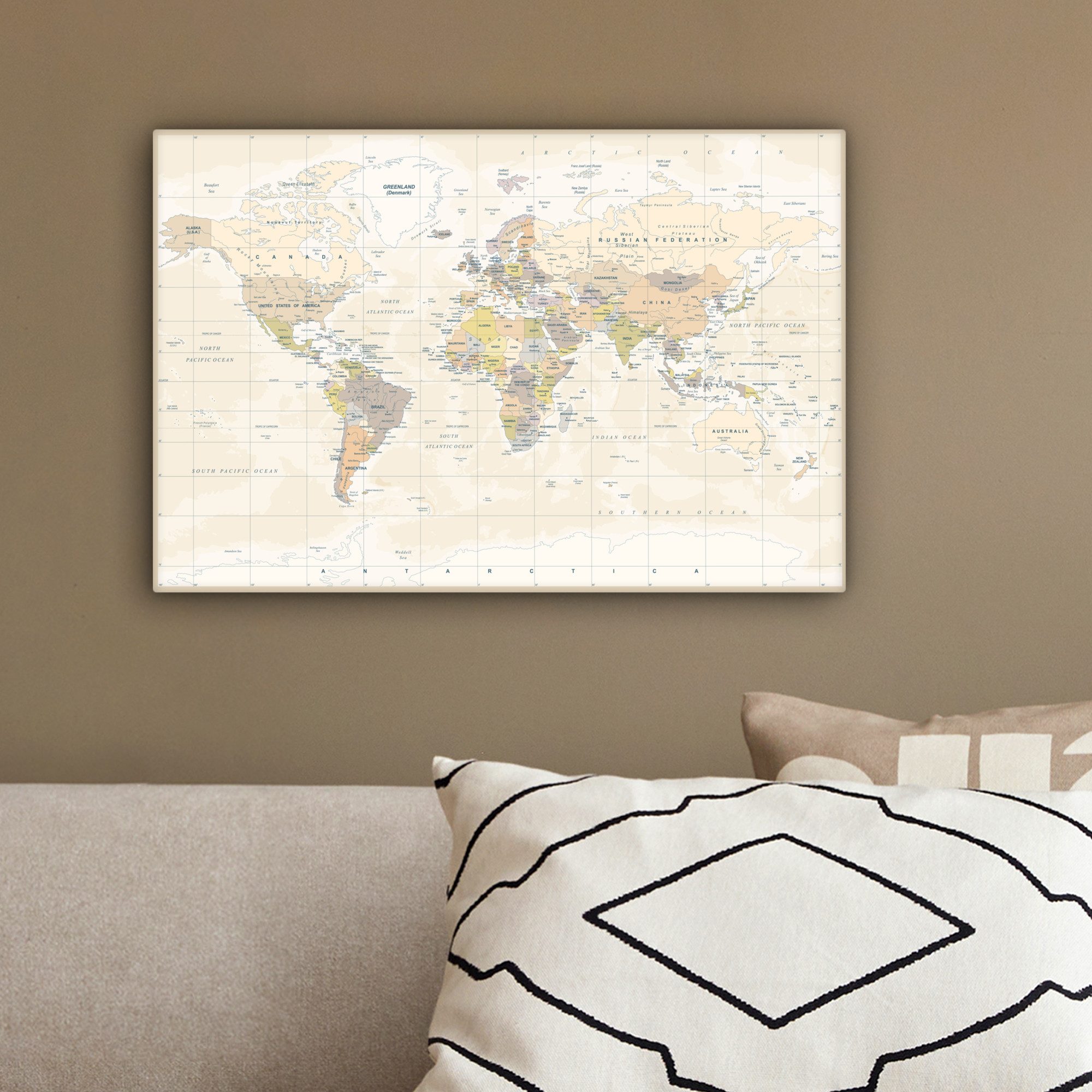 OneMillionCanvasses® Leinwandbild Welt - Karte - Retro, Fotodruck (1 St), Leinwand Bilder Klein, Wand Dekoration Aesthetic 30x20 cm – Bild 4 von 5