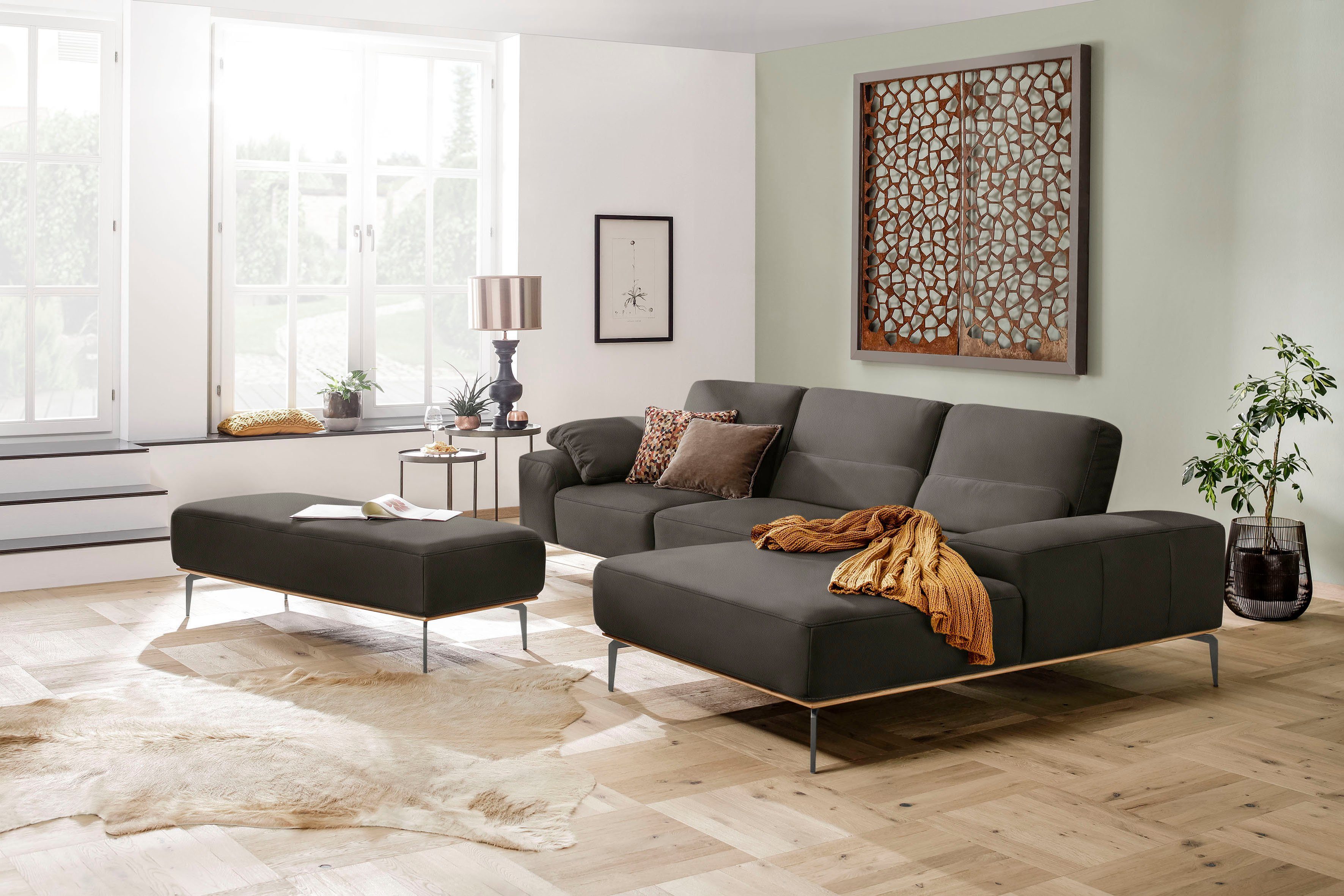 Super-Sonderangebot! W.SCHILLIG Ecksofa run, mit Holzsockel, 319 in cm Breite pulverbeschichtet, Füße Anthrazit