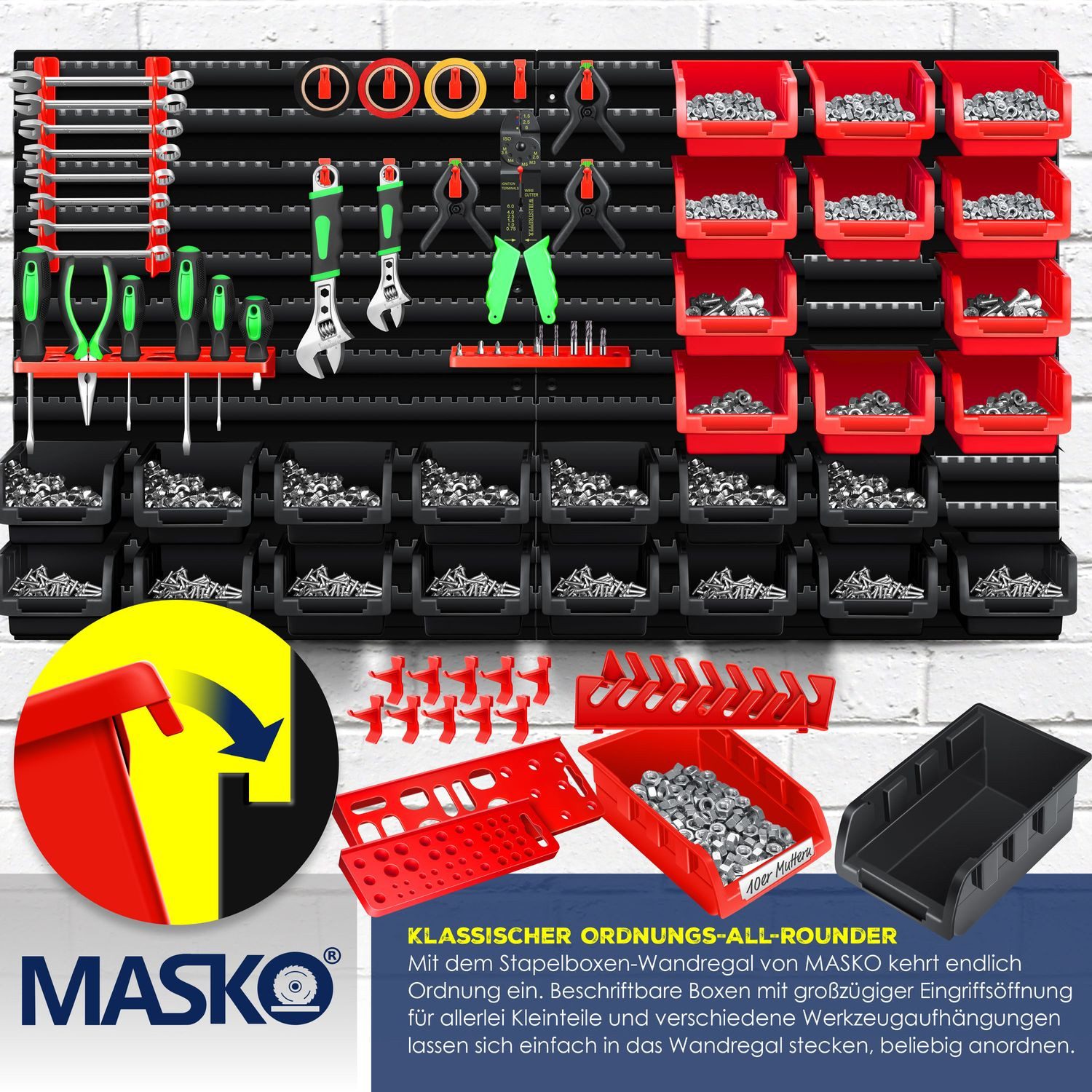 MASKO Stapelbox, Wandregal Stapelboxen Werkzeughalter 45 tlg Box Erweiterung