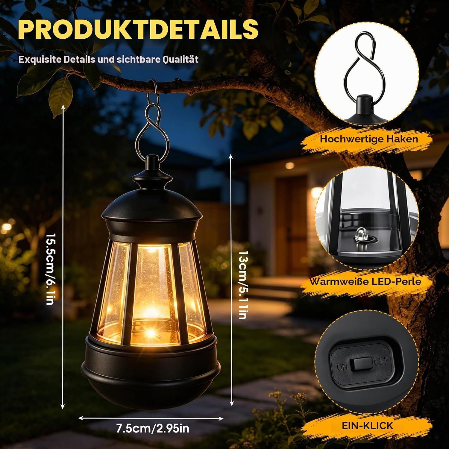 FELIXLEO LED Solarleuchte 2 Stück Solar Laternen Hängend mit Lichtsensor für Garten Camping – Bild 2 von 5