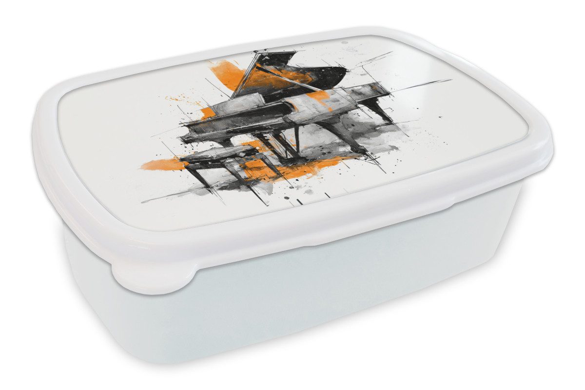 MuchoWow Lunchbox Klavier - Orange - Schwarz - Skizzenlinien, Kunststoff, (2-tlg), Brotdose Schule oder Arbeit, Brotbox für Kinder und Erwachsene
