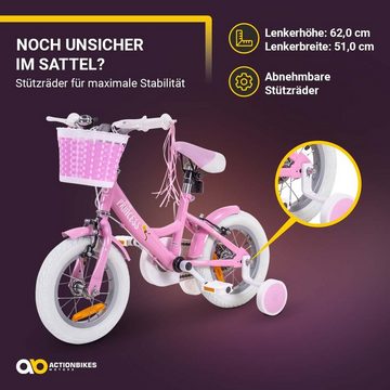Actionbikes Motors Kinderfahrrad »12" Mädchen Kinder Fahrrad Princess, Pink Weiß«, 1 Gang, ohne Schaltung