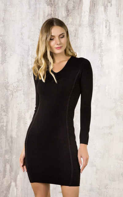 Passioni Strickkleid Elegantes schwarzes langärmliges Kleid mit Details an den Seiten figurbetont