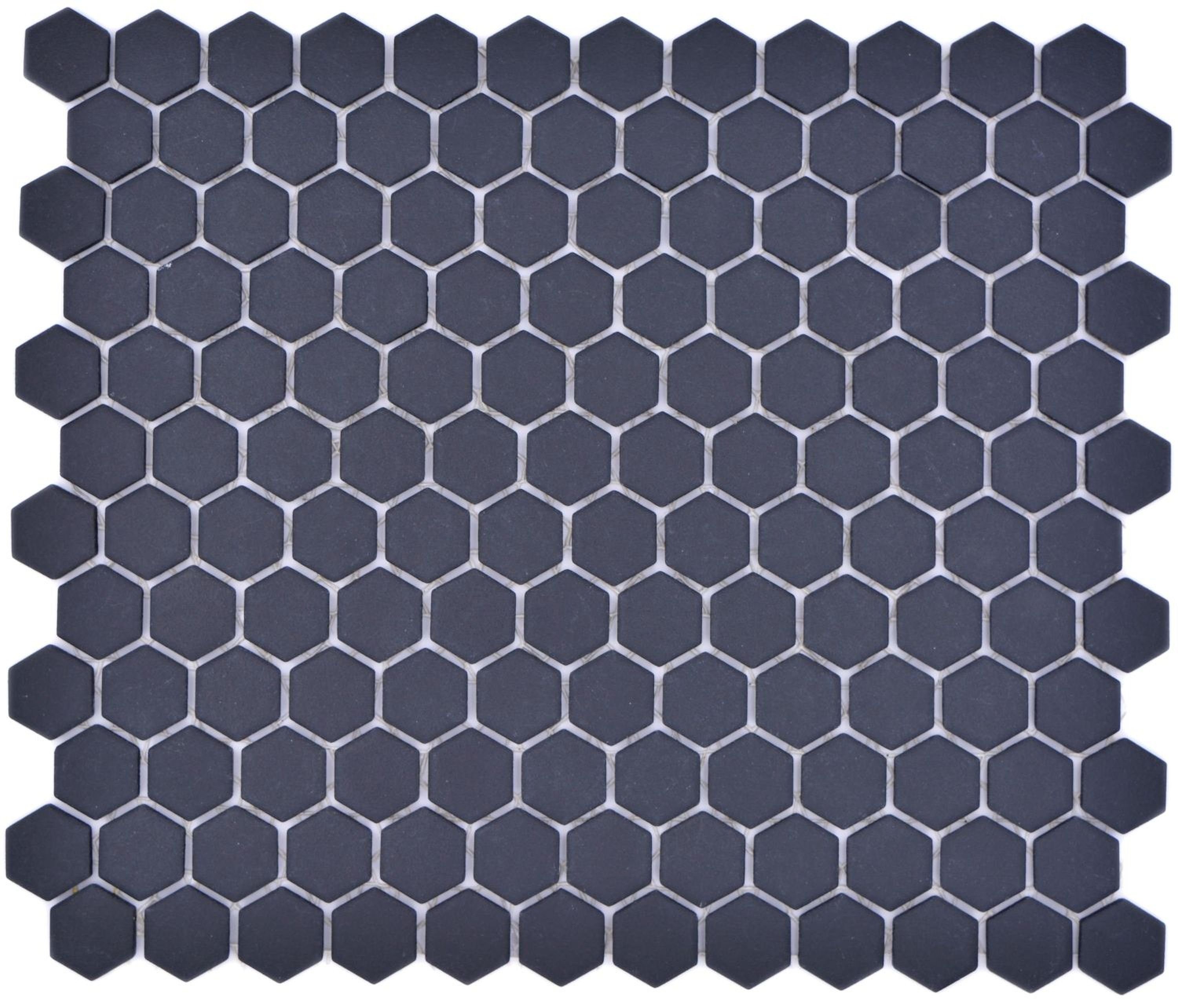 Mosani Mosaikfliesen Hexagonale Sechseck Mosaik Fliese Keramik mini schwarz
