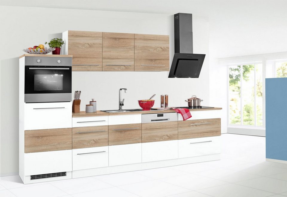 HELD MÖBEL Küchenzeile Trient, mit E-Geräten, Breite 300 cm mit  Stangengriffen aus Metall