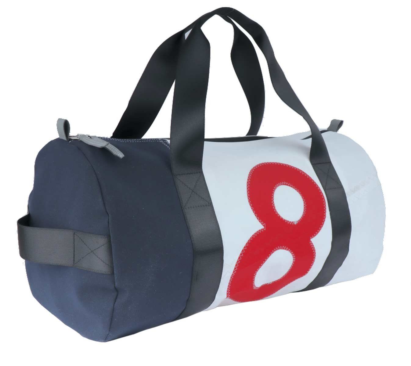 360Grad Reisetasche Reisetasche recyceltes Segeltuch Pirat Weiß Blau Zahl Rot