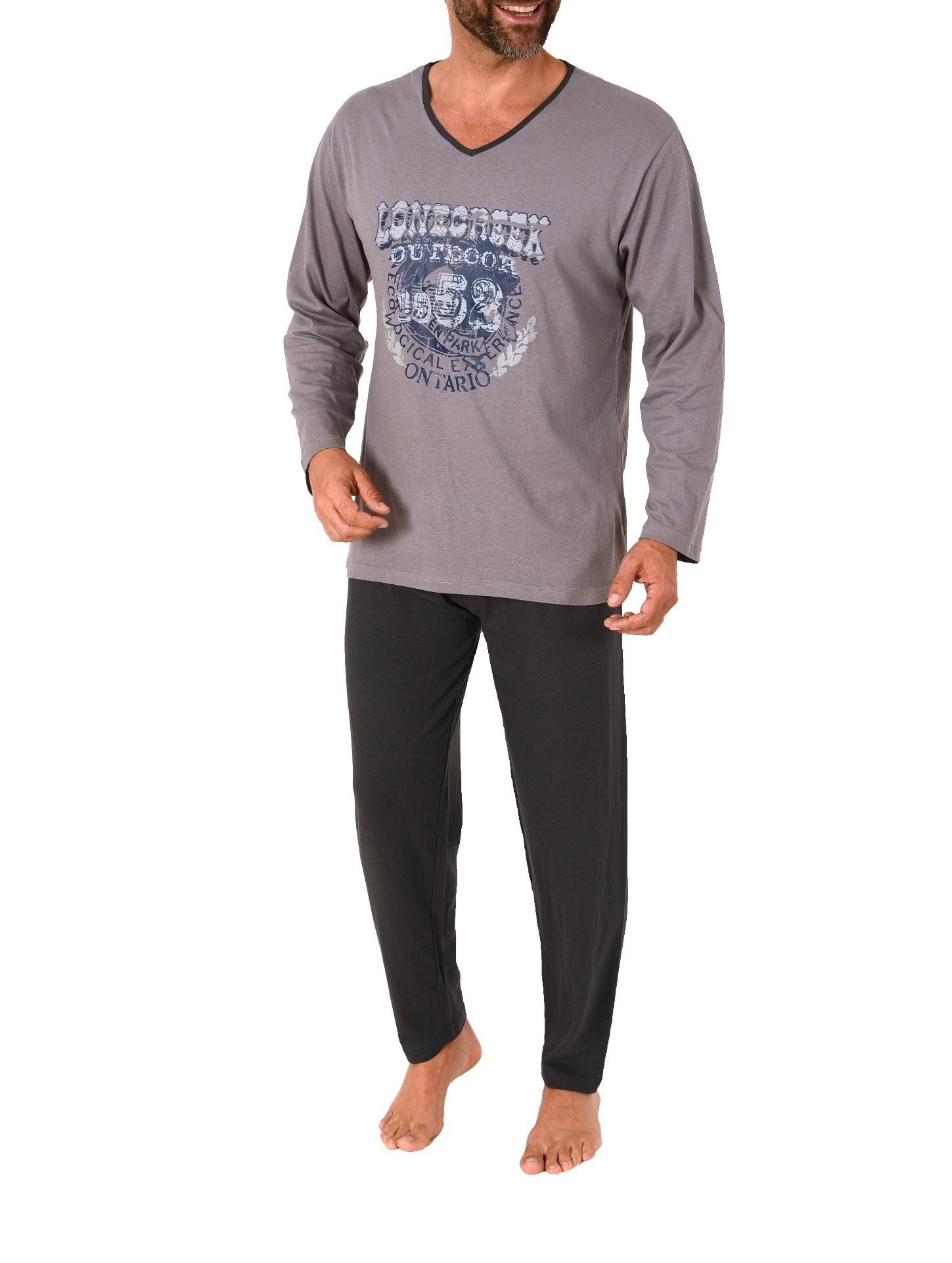 Pyjama Herren Pyjama langarm Schlafanzug mit Frontprint - 212 10 900
