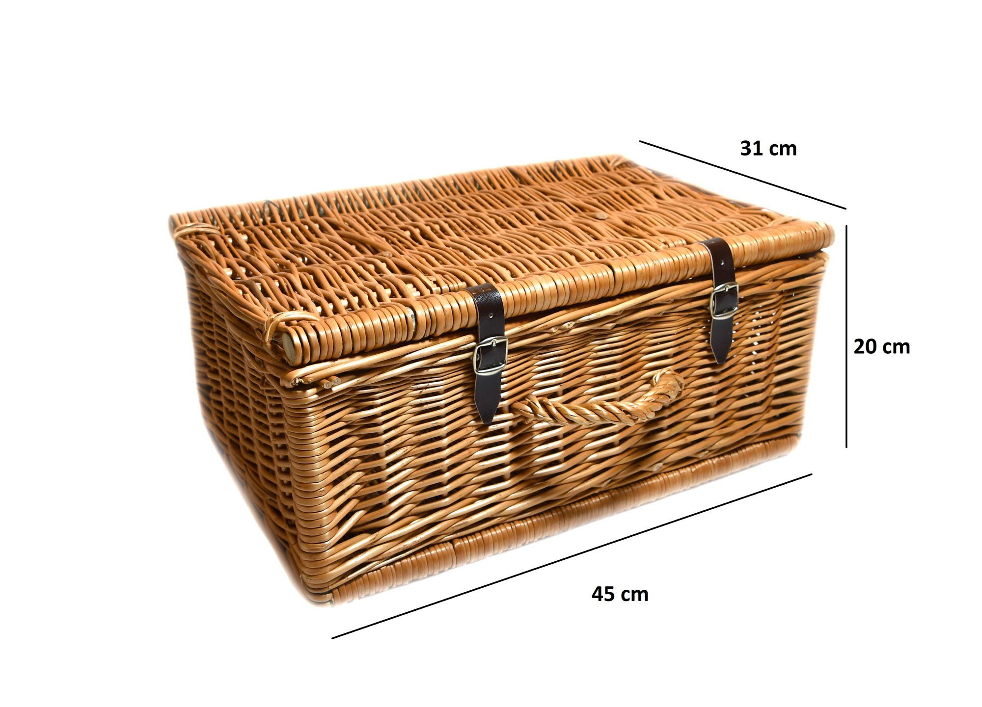 MyBer® Koffer Weidenkoffer Weidenkorb Korb aus Weide geflochten Geschenkkoffer, 0 Rollen, braun mit Verschluß und Griff Handarbeit 45/31/20 K9-031