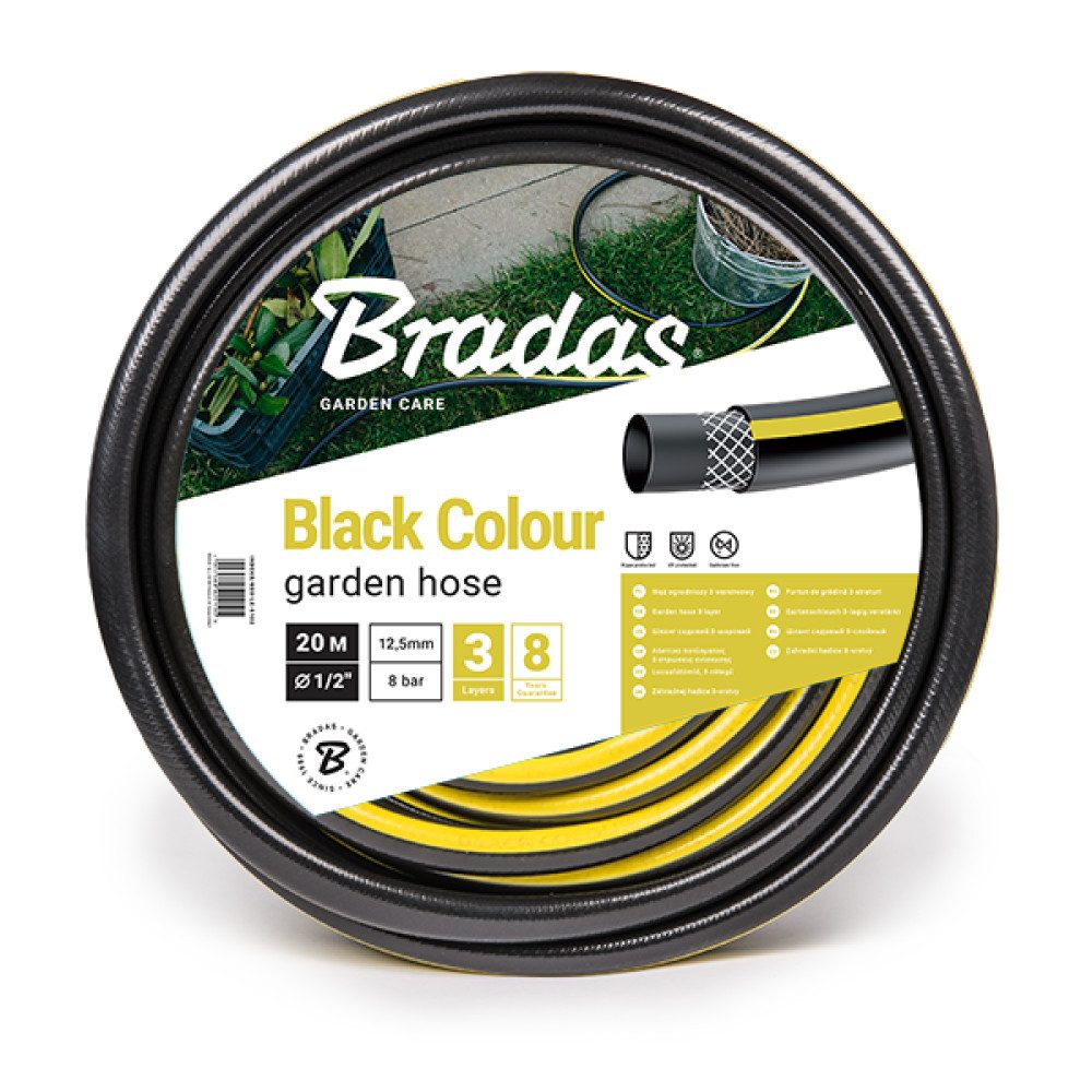 Bradas Gartenschlauch Gartenschlauch Schwarz 1/2 Zoll 20 m 3-lagig verstärkt knickfest
