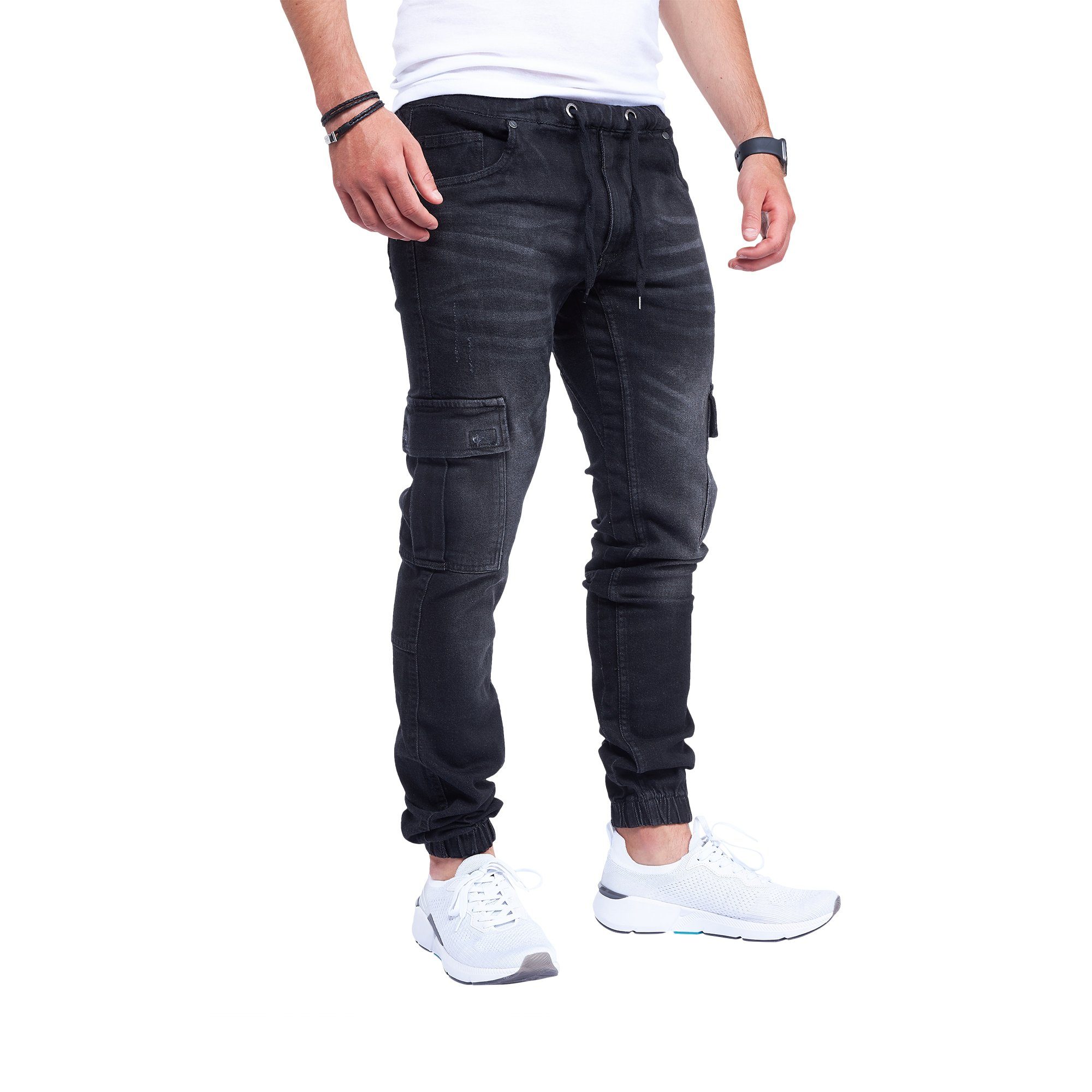 8004 Black Männer Stretch Hose Herren Slim Jeans Jogger Chinohose Styleko Casual Jungen Pants Jeans Denim fit Cargo Freizeithose Herren Cargohose für Jeans Destroyed Regular