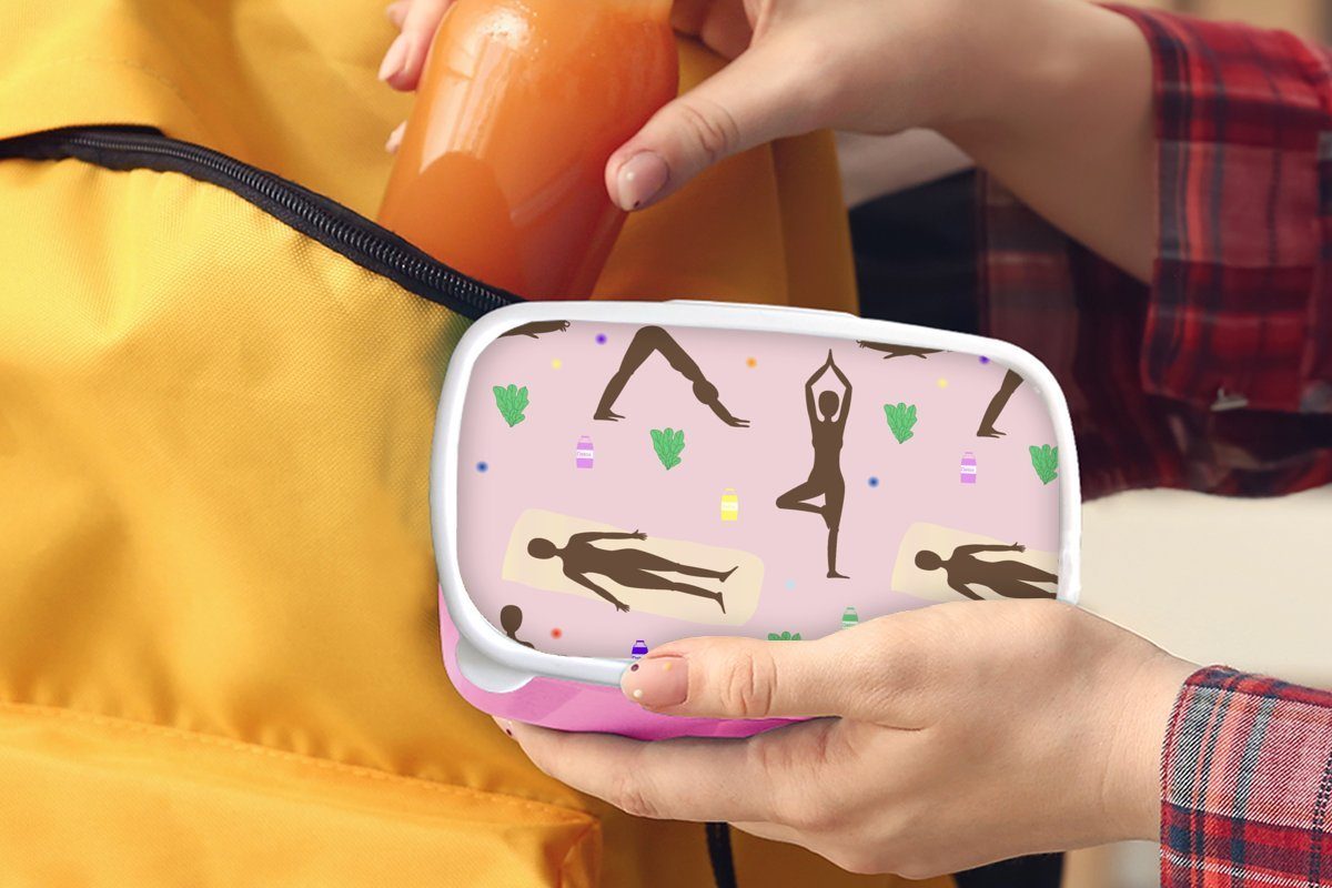 Brotdose Snackbox, Zen MuchoWow Kunststoff - für Verhaltensmuster, rosa Kinder, - Yoga Brotbox (2-tlg), Erwachsene, Mädchen, Lunchbox Kunststoff,