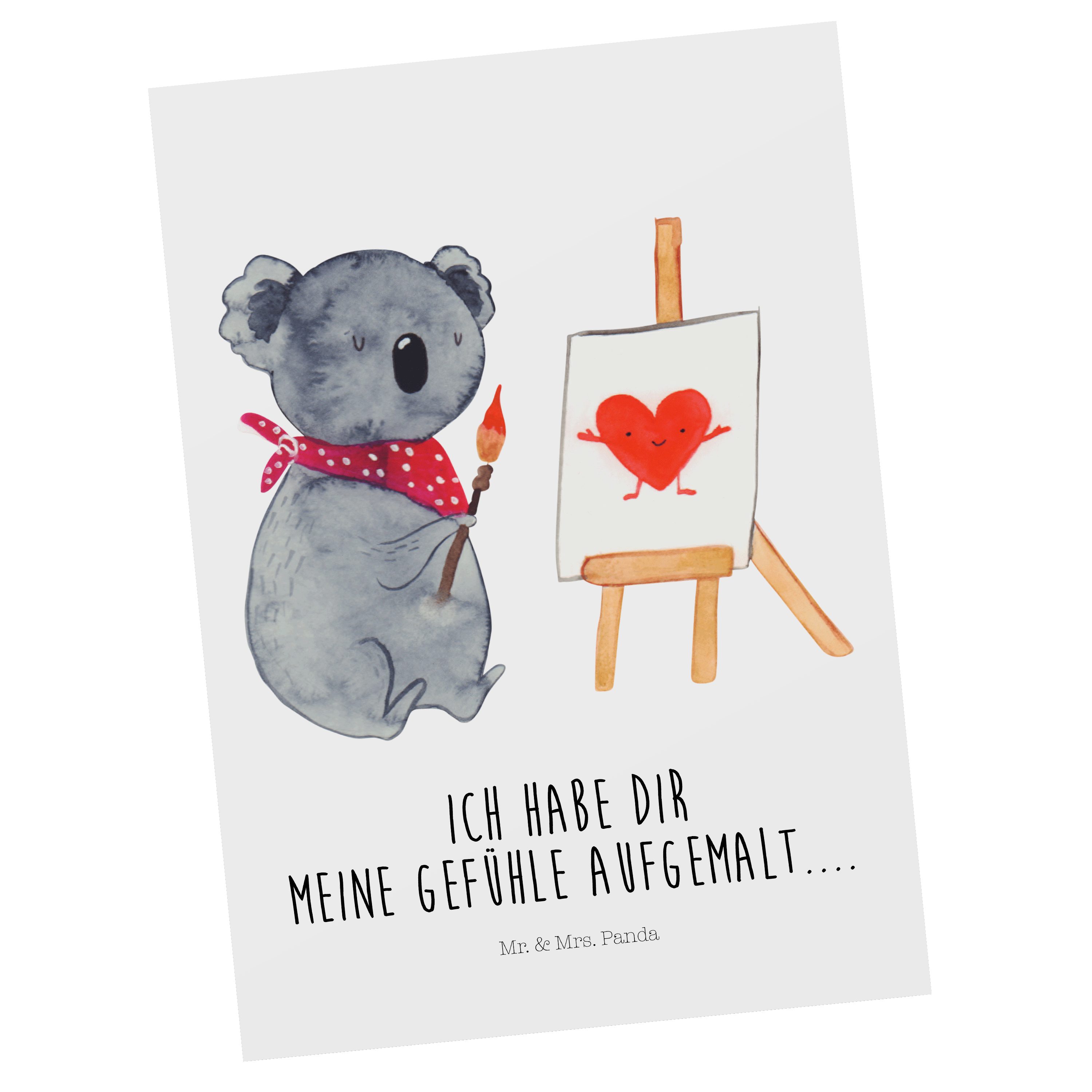 Mr. & Mrs. Panda Postkarte Koala Künstler - Weiß - Geschenk, Liebesgeschenk, Ansichtskarte, Dank