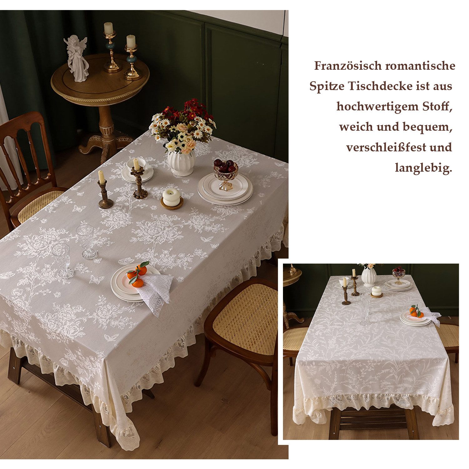 Refttenw Tischdecke Blumentischdecke, Spitzentischdecke mit Rüschen günstig online kaufen