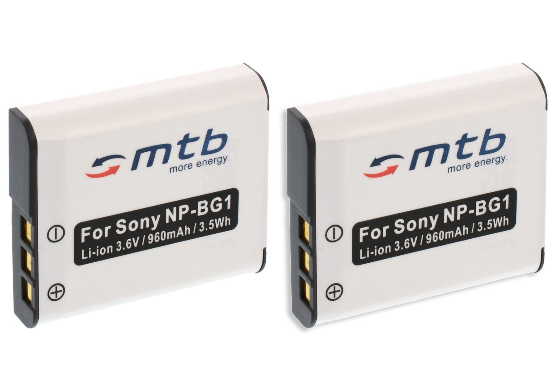 mtb more energy [BAT-069 - Li-Ion] Kamera-Akku kompatibel mit Akku-Typ Sony NP-BG1 960 mAh (3,6 V), passend für: Sony Cyber-shot DSC-H3, H7, H9, H10, H20, H50, H55, H70, H90, HX5V, HX7V, HX9V, HX10, HX10V, HX20V, HX30, HX30V, N1, N2, T20, T25, T100, W30,