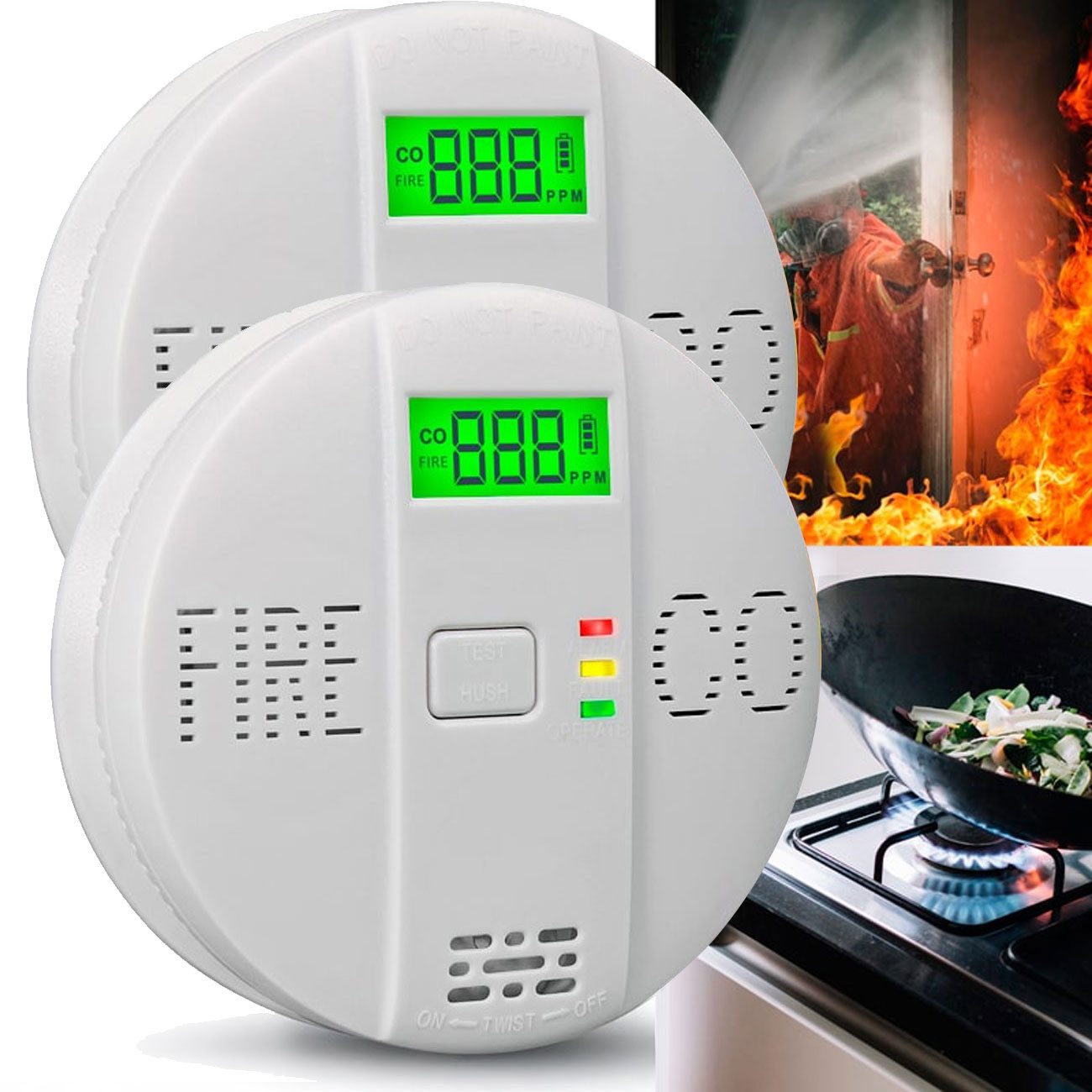 EAXUS CO Rauchmelder Kombigerät Air-Guard Duo Brand- & Kohlenmonoxidalarm CO-Melder (STN-LCD-Display)