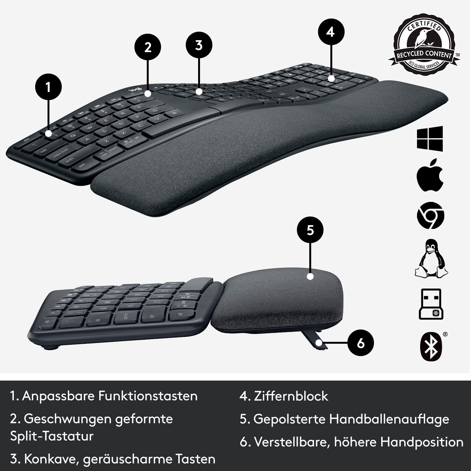 Tastatur ERGO K860 Logitech ergonomische