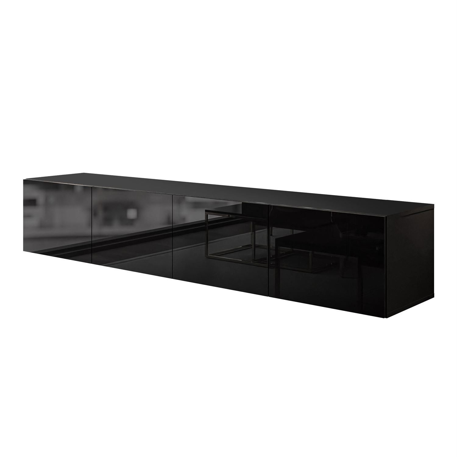 Lookway Lowboard COLGANTE 200 cm Schwarz Hochglanz Hängender RTV Schrank mit LED, Breite : 2 x 100 com