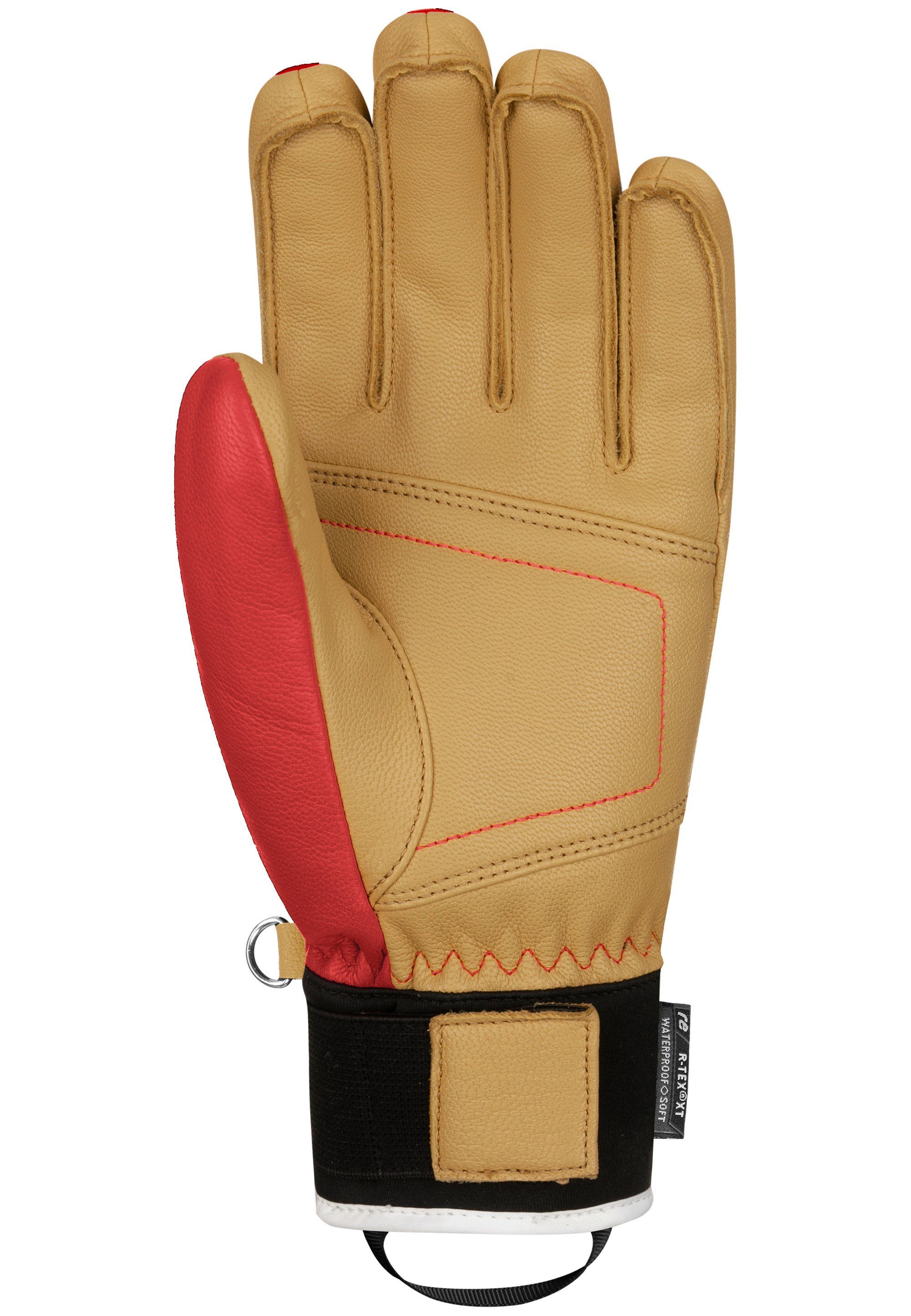 R-TEX® aus Material atmungsaktivem Reusch XT Skihandschuhe Highland rot-beige und wasserdichtem