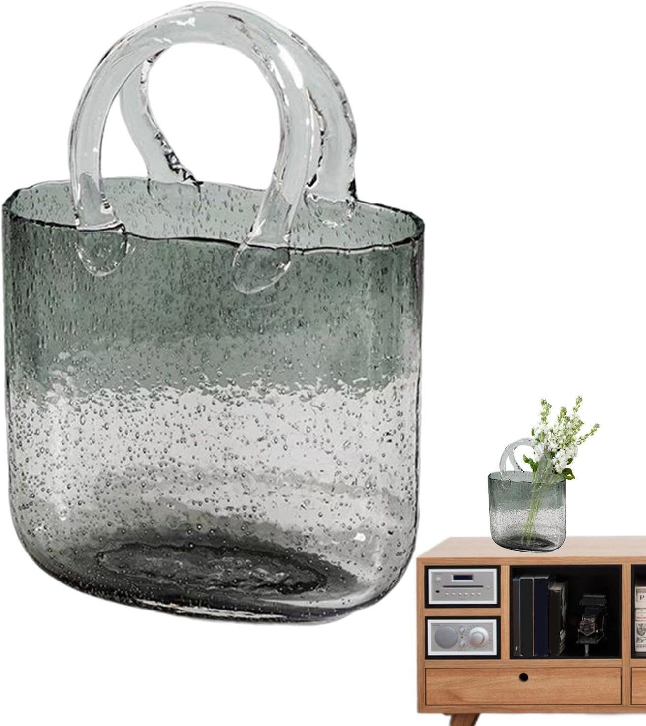 FELIXLEO Dekovase Groß Glas-Geldbörsen-Vase, Glas-Taschen-Vase mit Griff, B günstig online kaufen