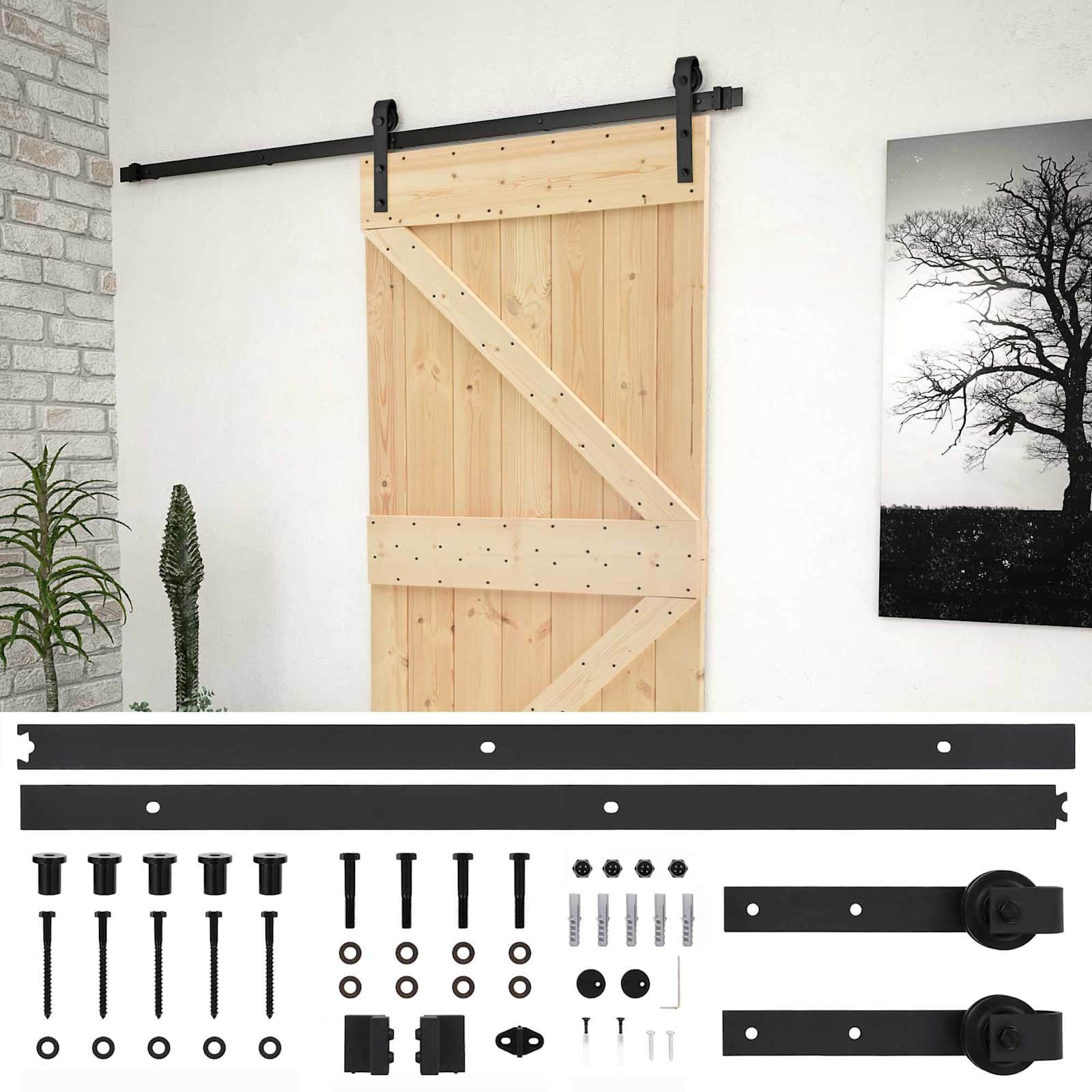 furnicato Schiebetür Massivholz 80 x 210 cm Natur und Schwarz, Obere Laufschiene für platzsparendes Schiebetür-System im Innenraum