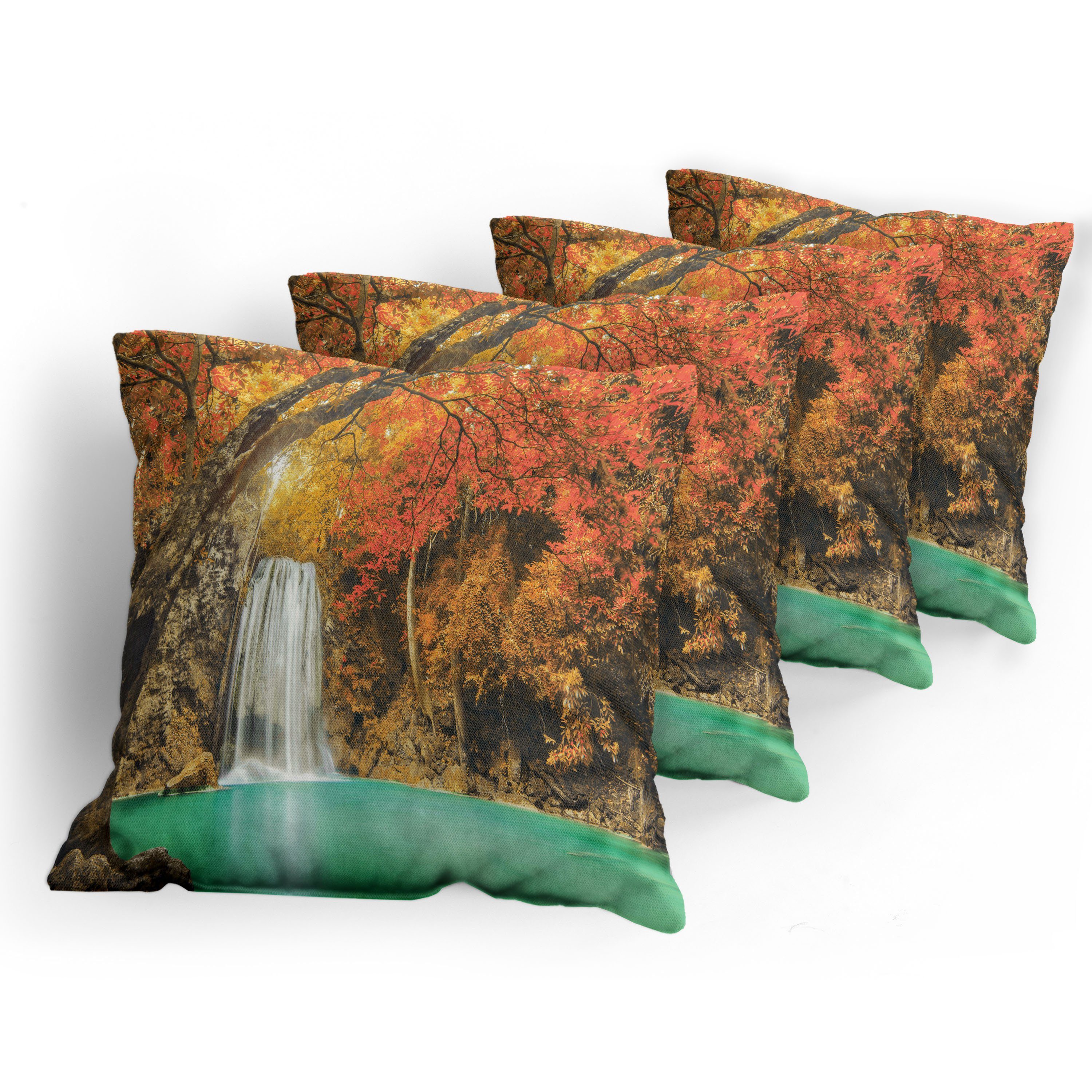 (4 Digitaldruck, Doppelseitiger Wasserfall Herbst Abakuhaus Kissenbezüge Wald Modern Stück), Accent Natur