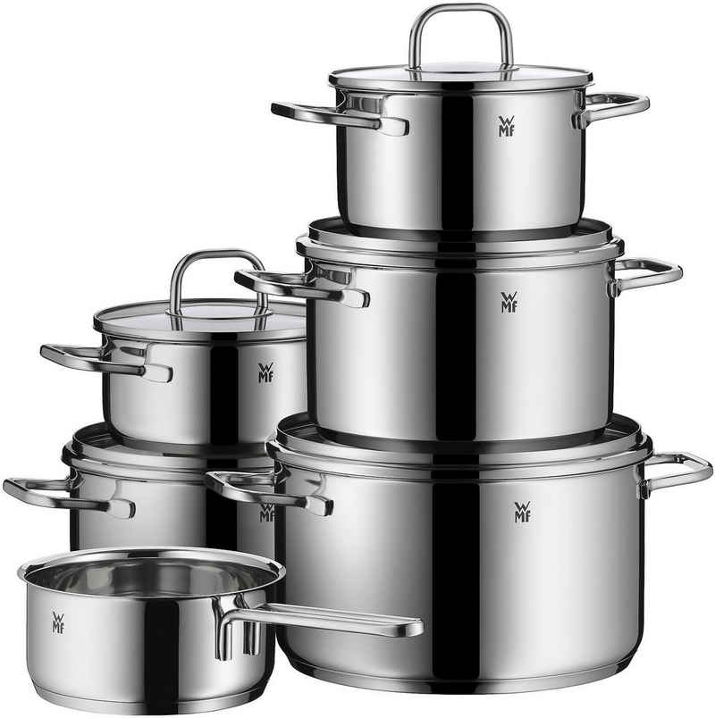 WMF Topf-Set Inspiration, Cromargan® Edelstahl Rostfrei 18/10 (Set, 11-tlg., 1 Bratentopf Ø 16/20cm, 1 Fleischtopf Ø 16/20/24cm, 1 Stieltopf Ø 16cm), Induktion